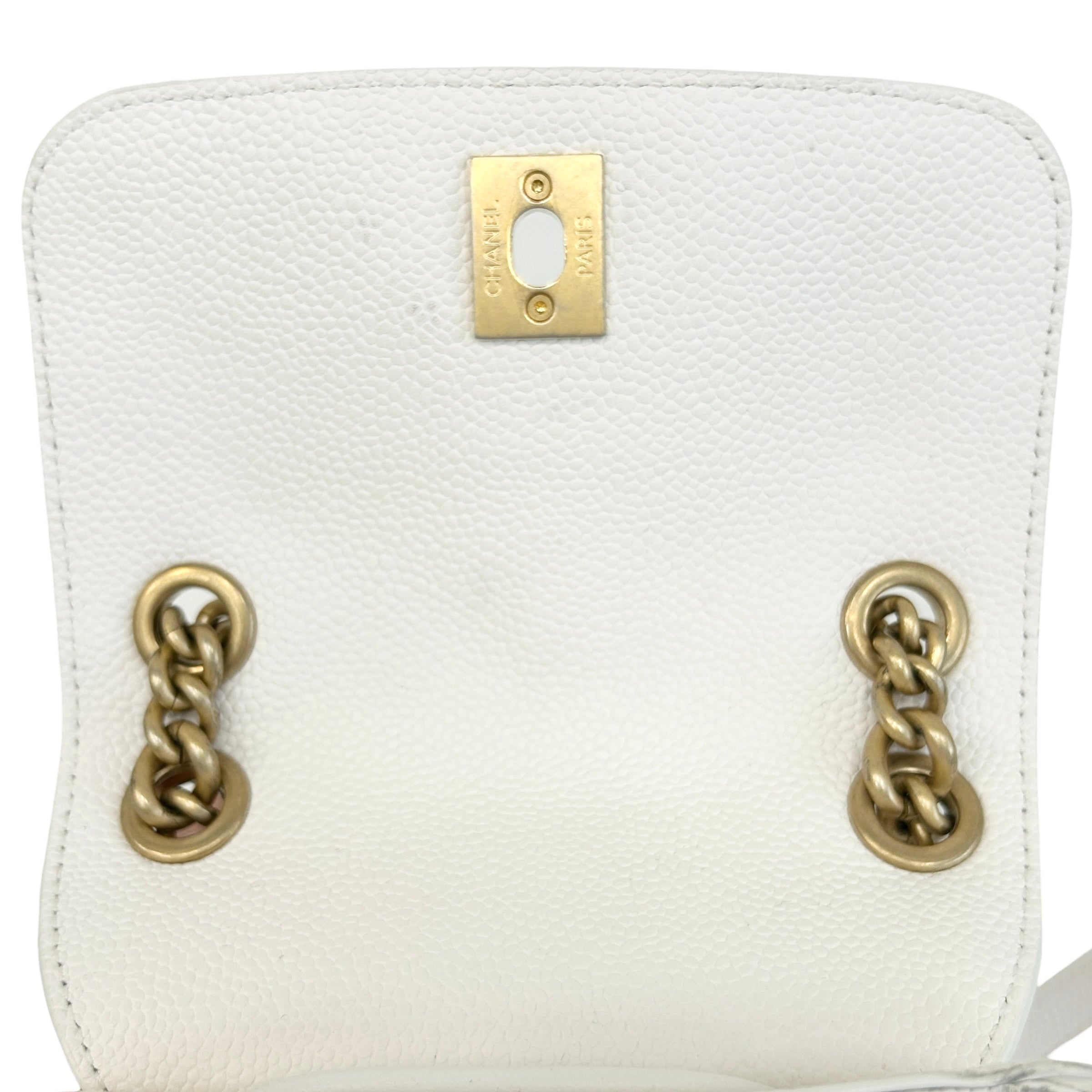 White Quilted Caviar Leather Matelasse Chain Backpack w/GHW