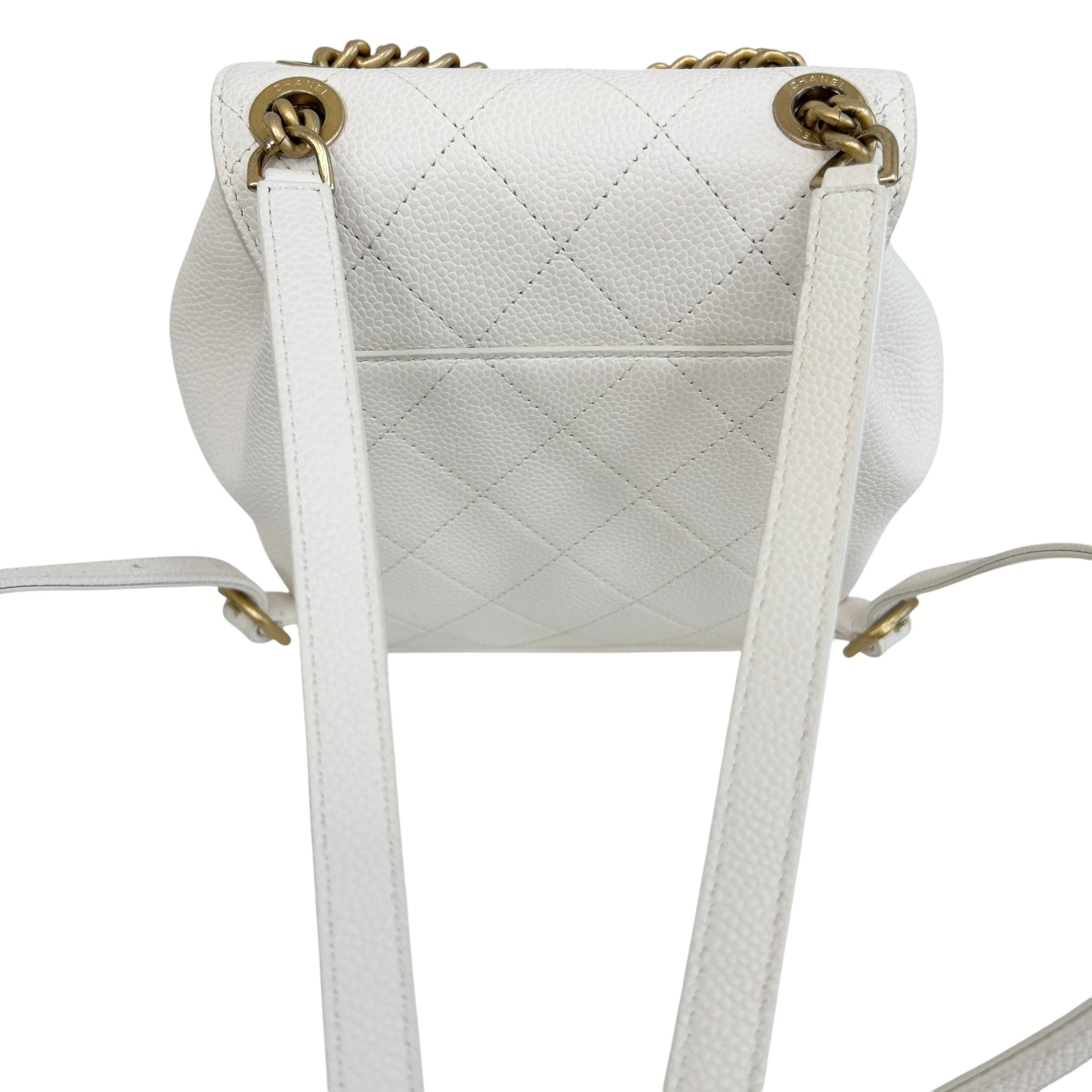 White Quilted Caviar Leather Matelasse Chain Backpack w/GHW