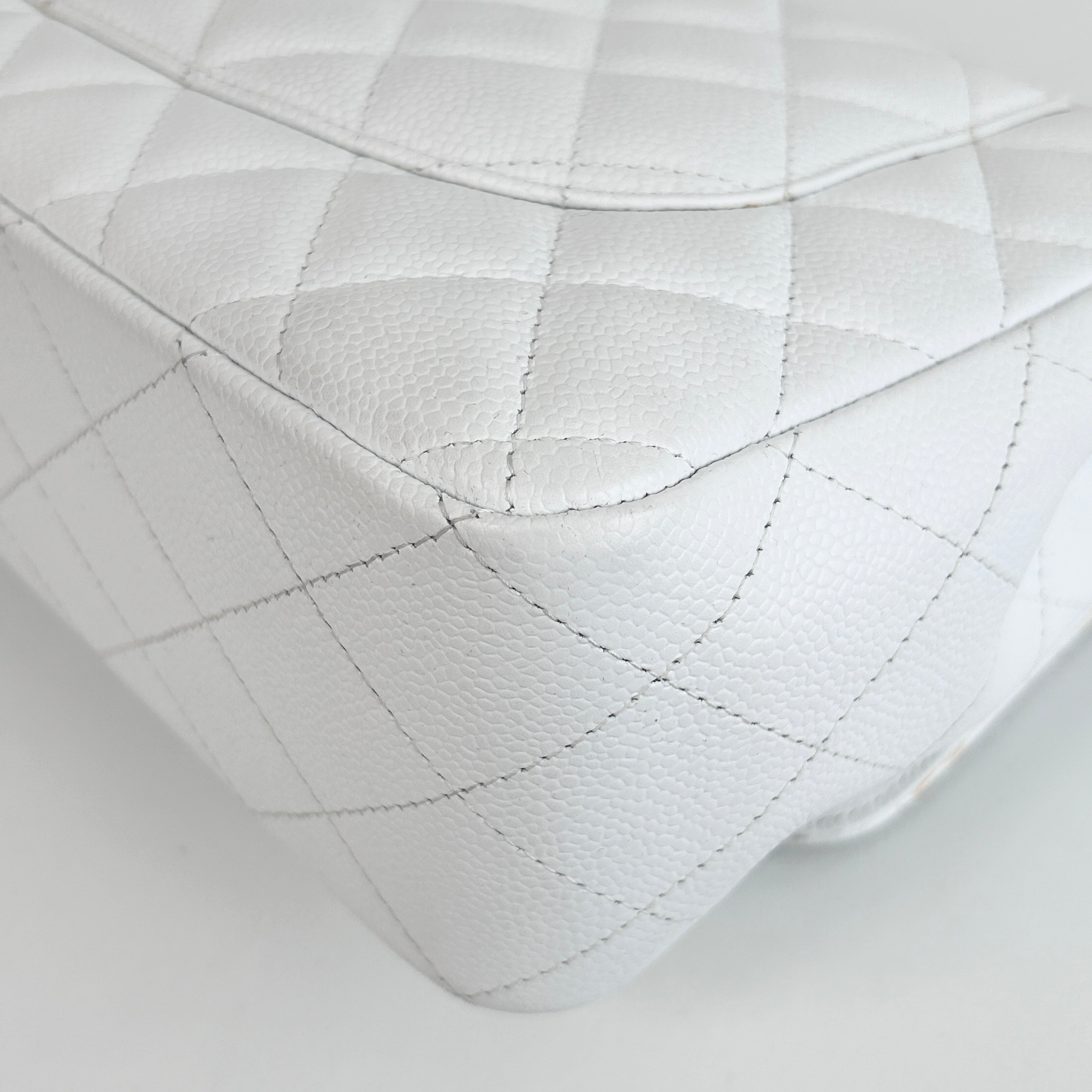 White Caviar Quilted Jumbo Single Flap Bag w/SHW