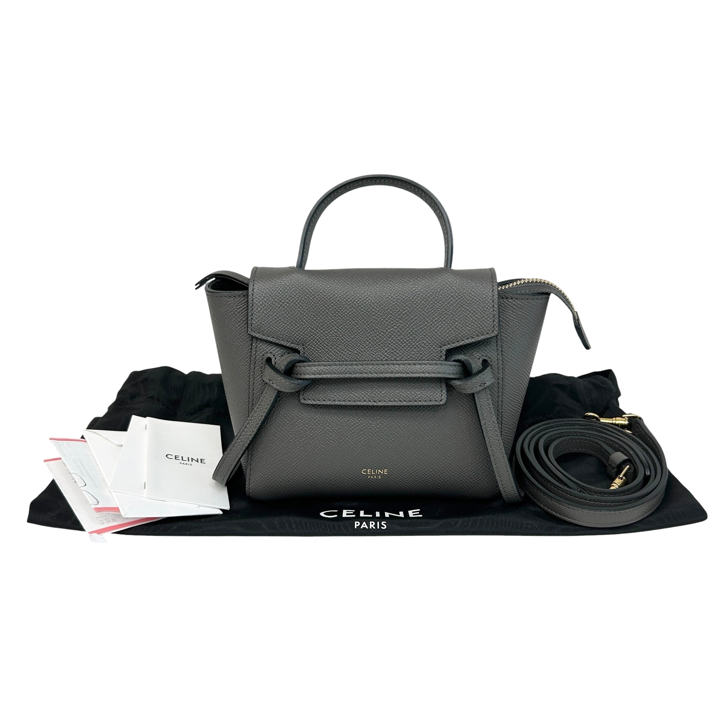 Grey Grained Calfskin Nano Belt Bag