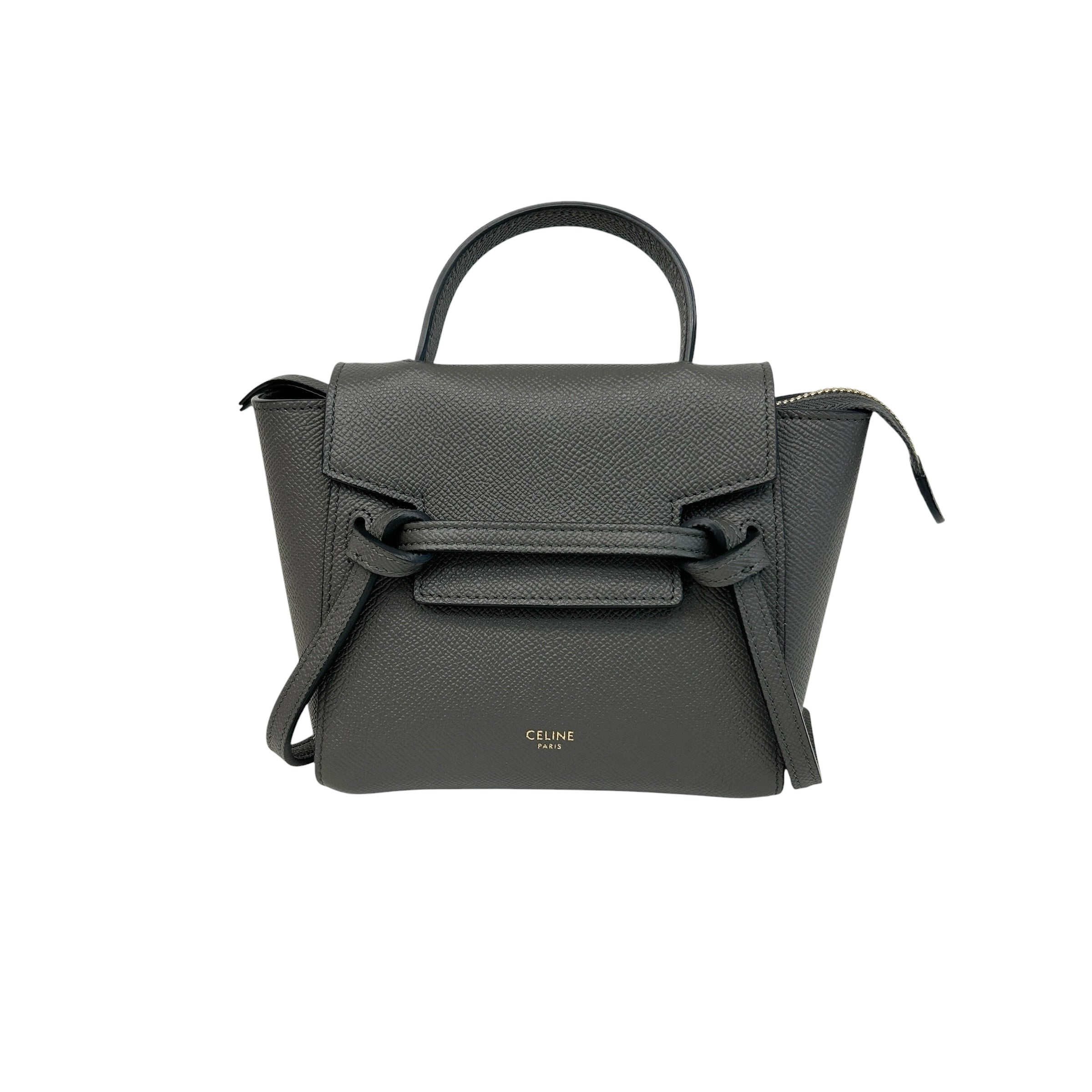 Grey Grained Calfskin Nano Belt Bag