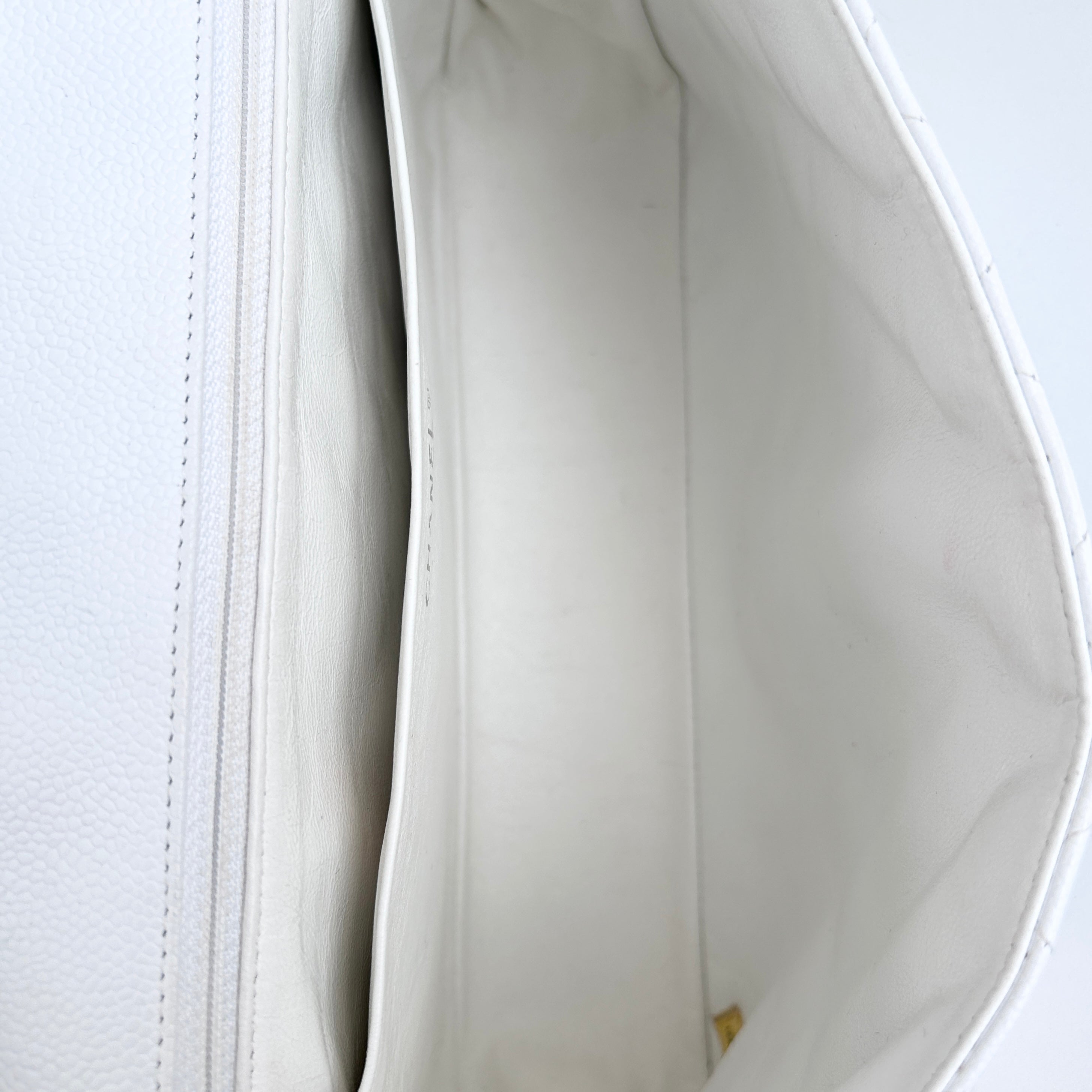 White Caviar Quilted Jumbo Single Flap Bag w/SHW