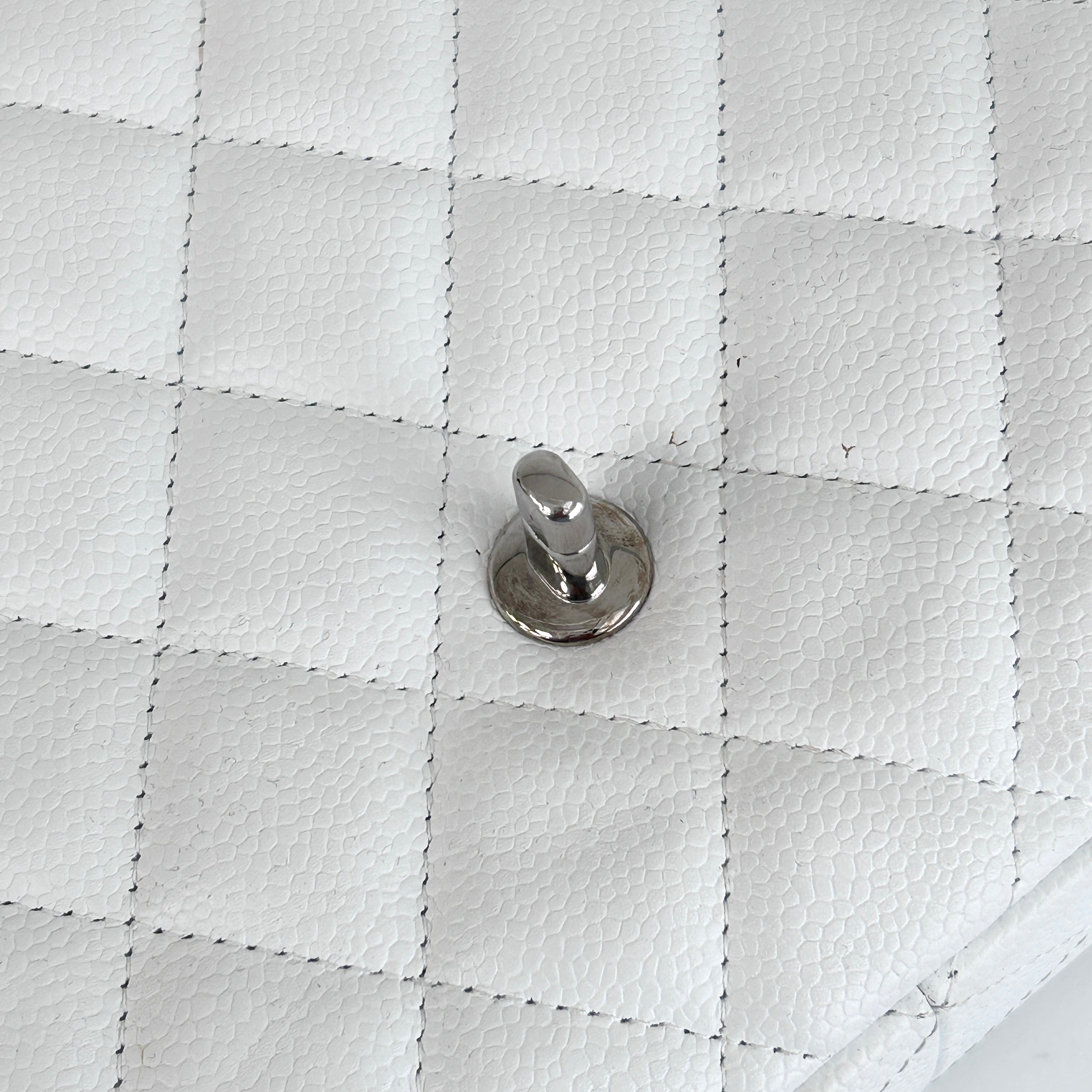 White Caviar Quilted Jumbo Single Flap Bag w/SHW