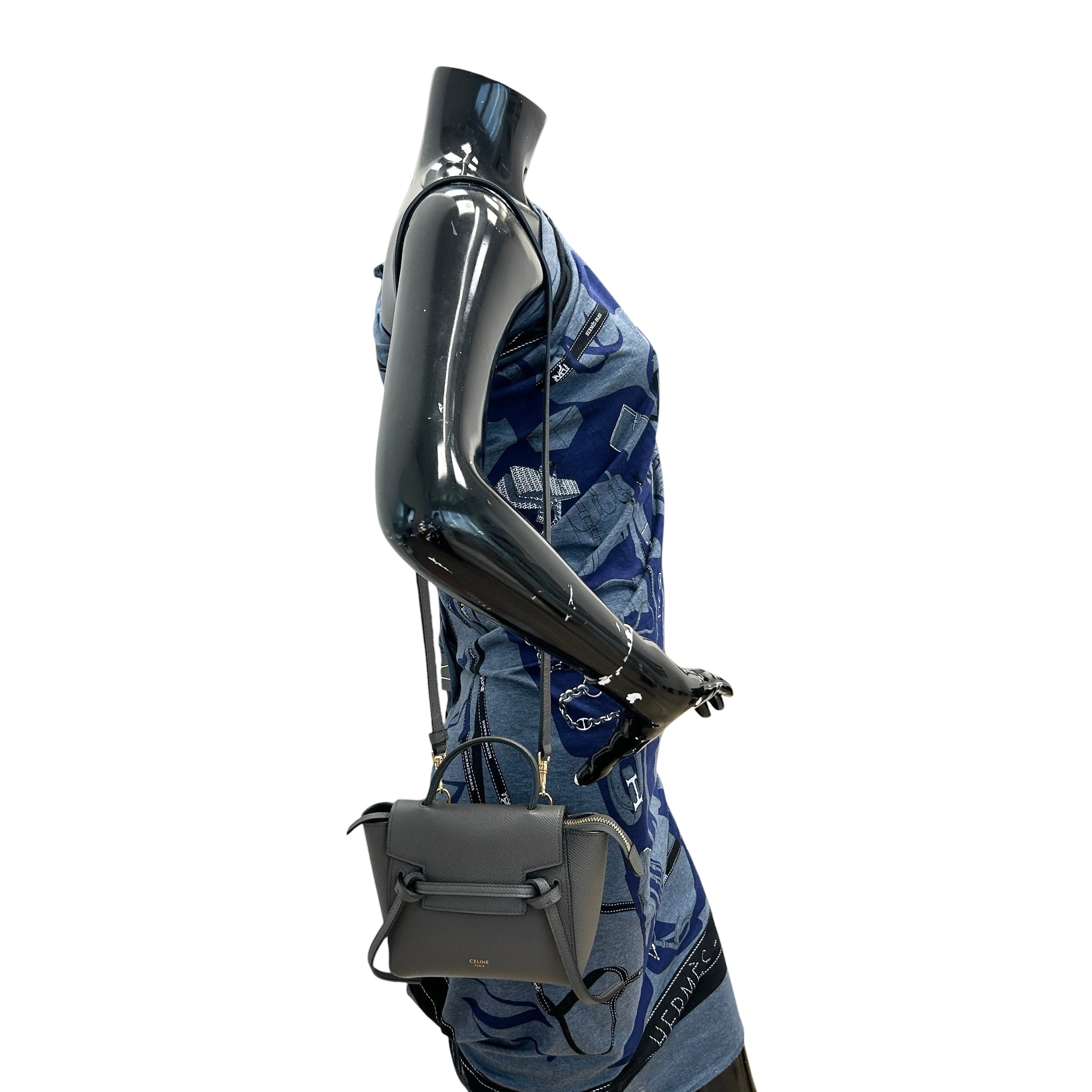 Grey Grained Calfskin Nano Belt Bag
