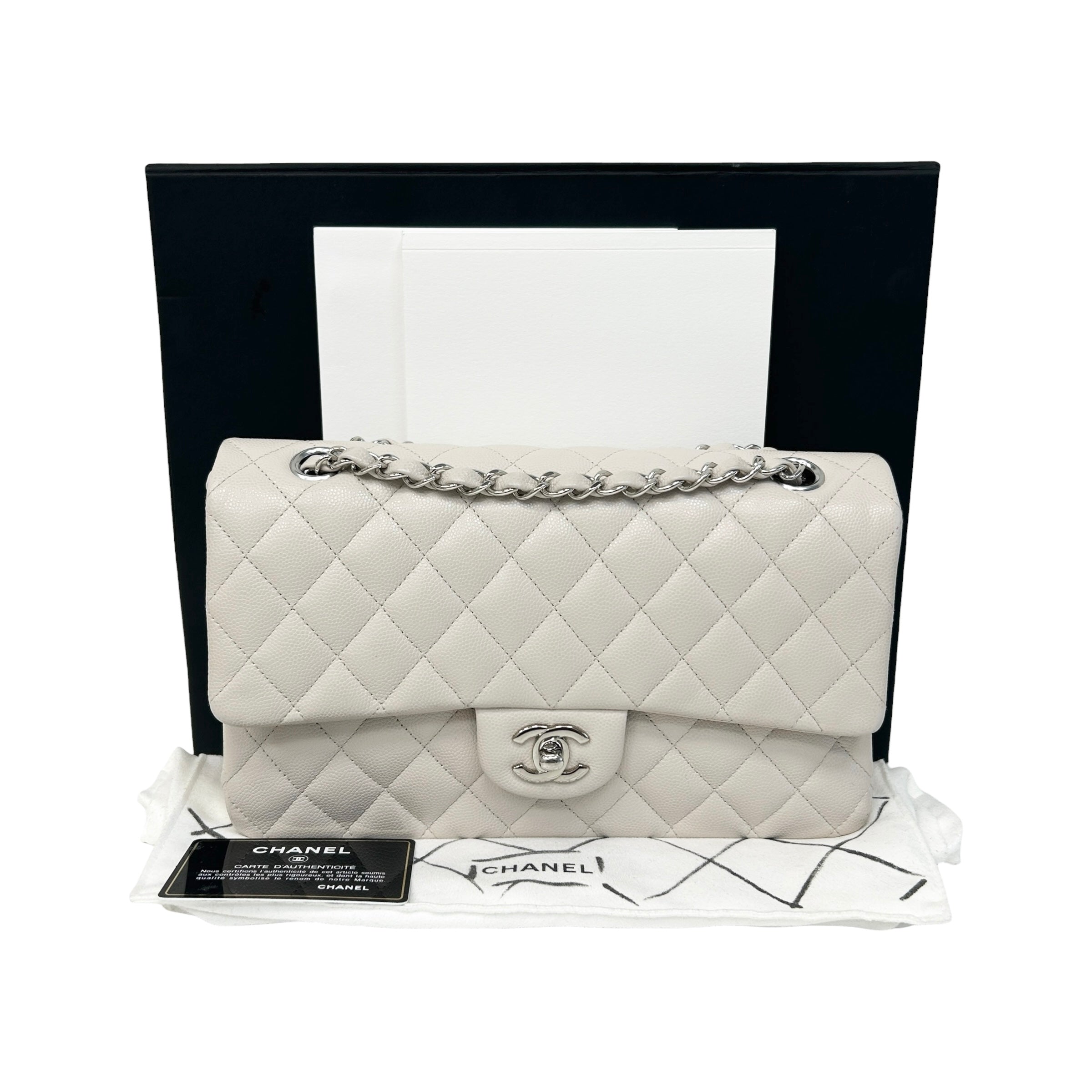 Cream Caviar Leather Medium Classic Double Flap Bag w/SHW