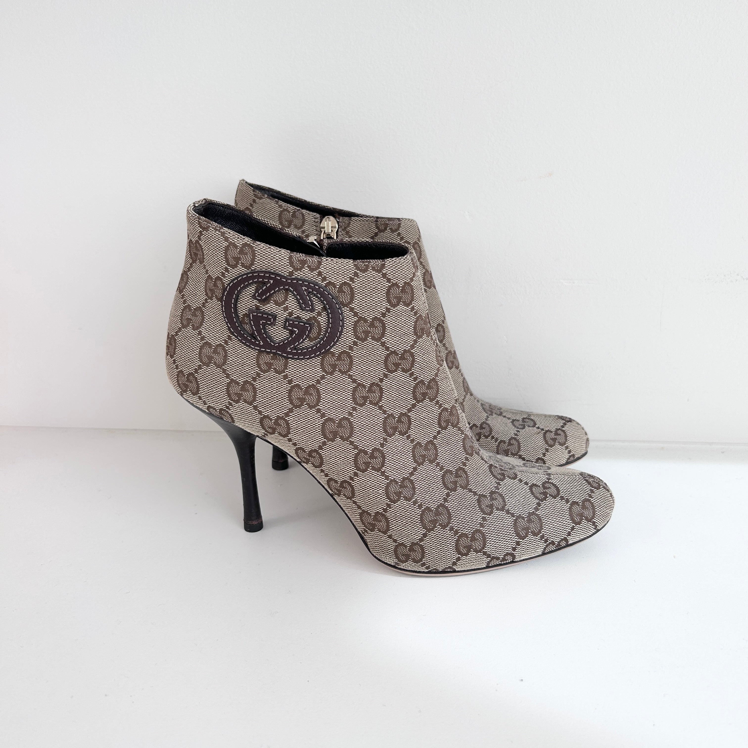 GG Monogram Canvas Stiletto Ankle Boots
