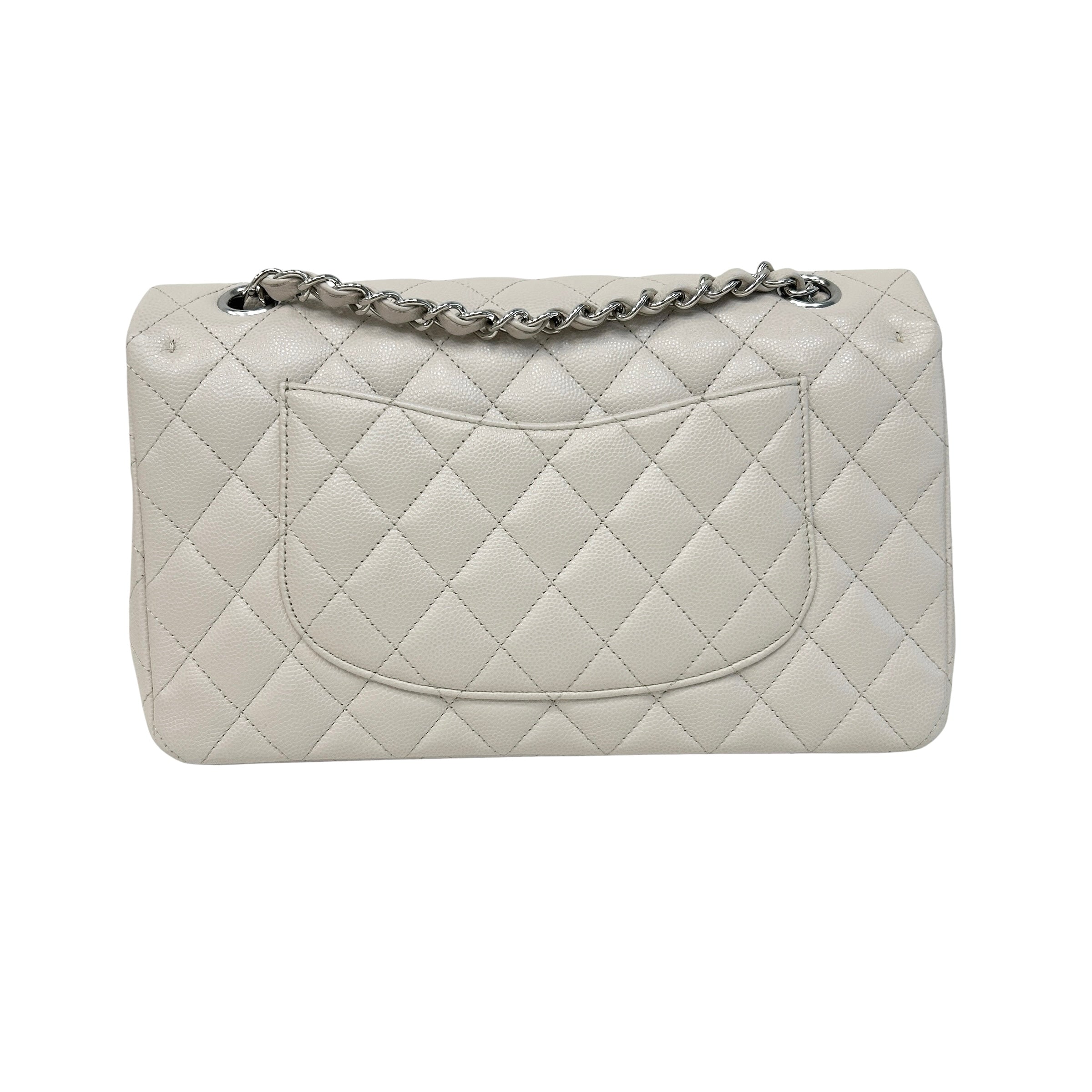 Cream Caviar Leather Medium Classic Double Flap Bag w/SHW