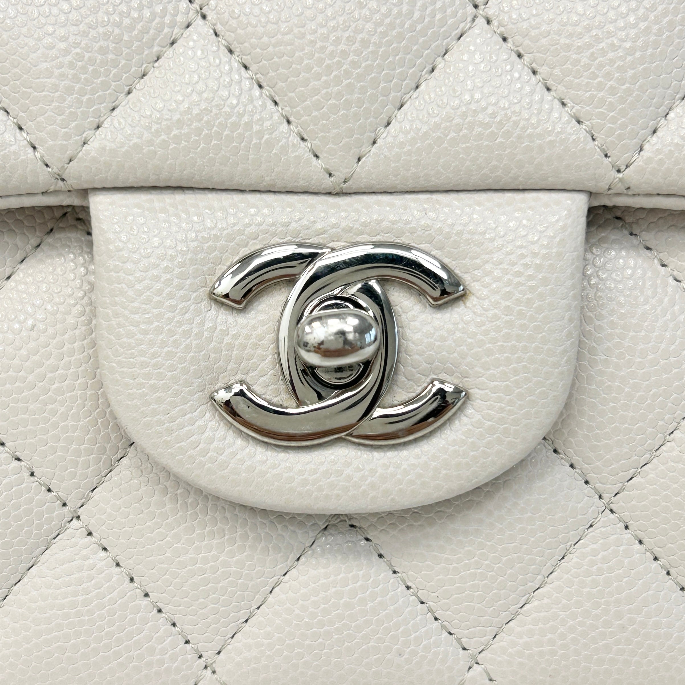 Cream Caviar Leather Medium Classic Double Flap Bag w/SHW