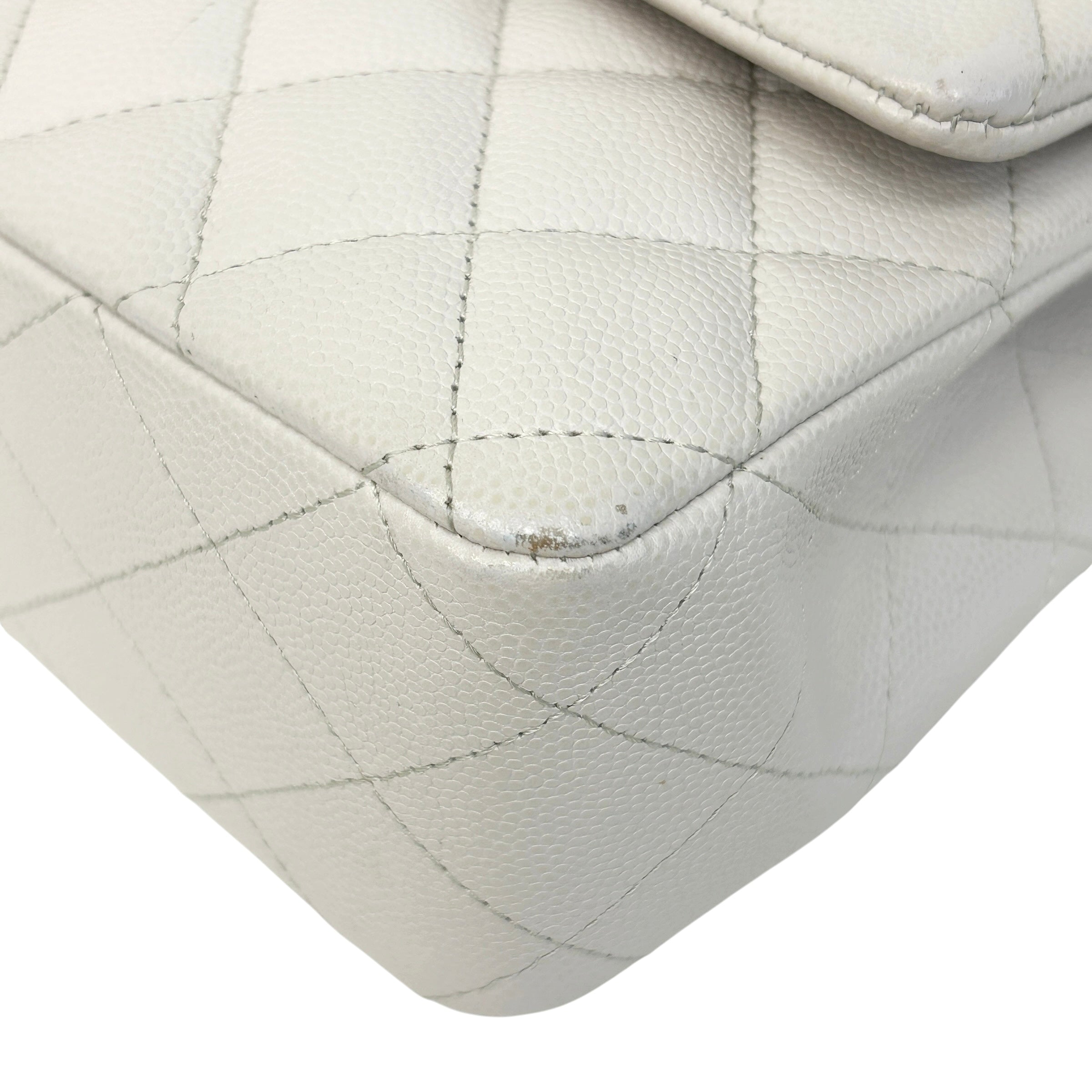 Cream Caviar Leather Medium Classic Double Flap Bag w/SHW