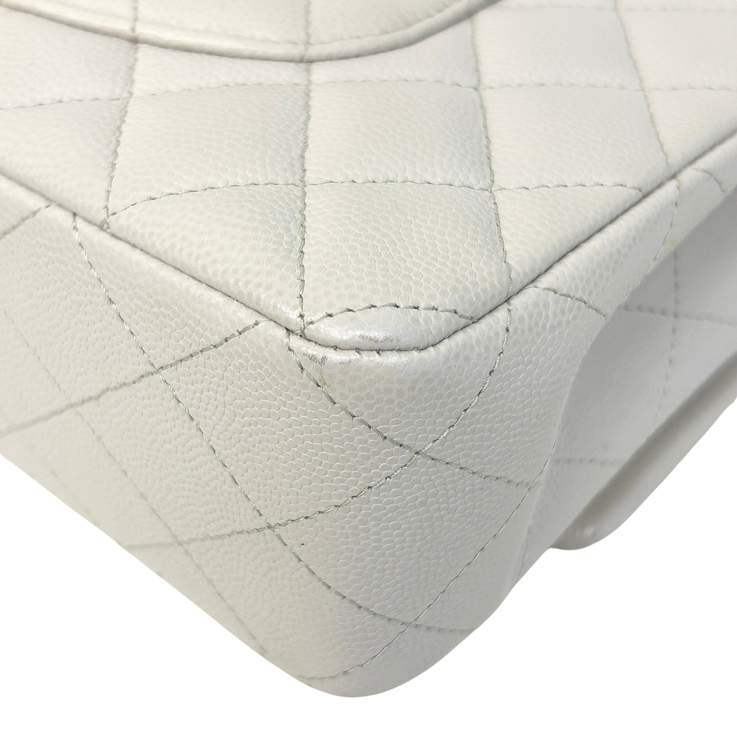 Cream Caviar Leather Medium Classic Double Flap Bag w/SHW
