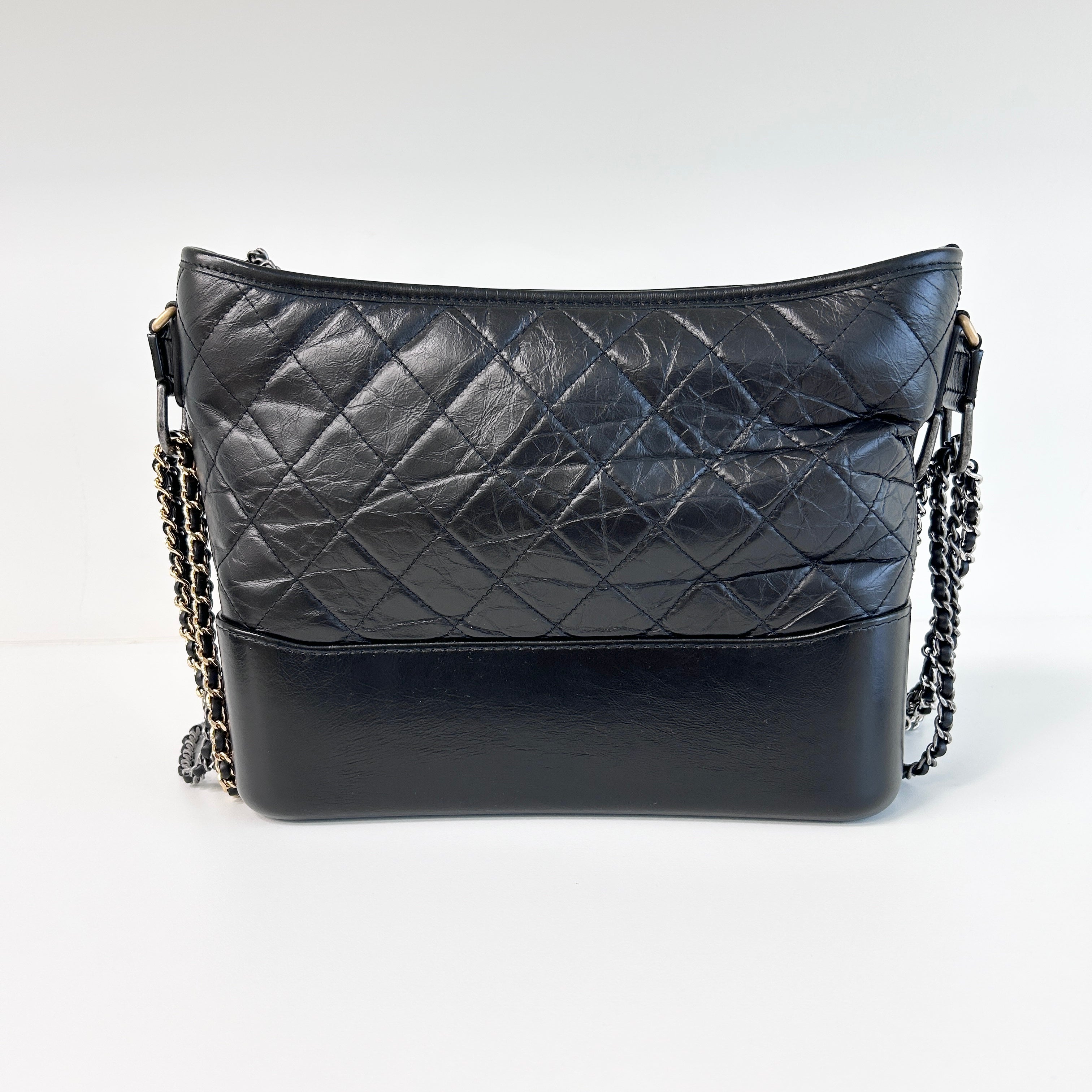 Black Aged Quilted Calfskin Leather Medium Gabrielle Hobo Bag w/AGHW/RHW/SHW/GHW