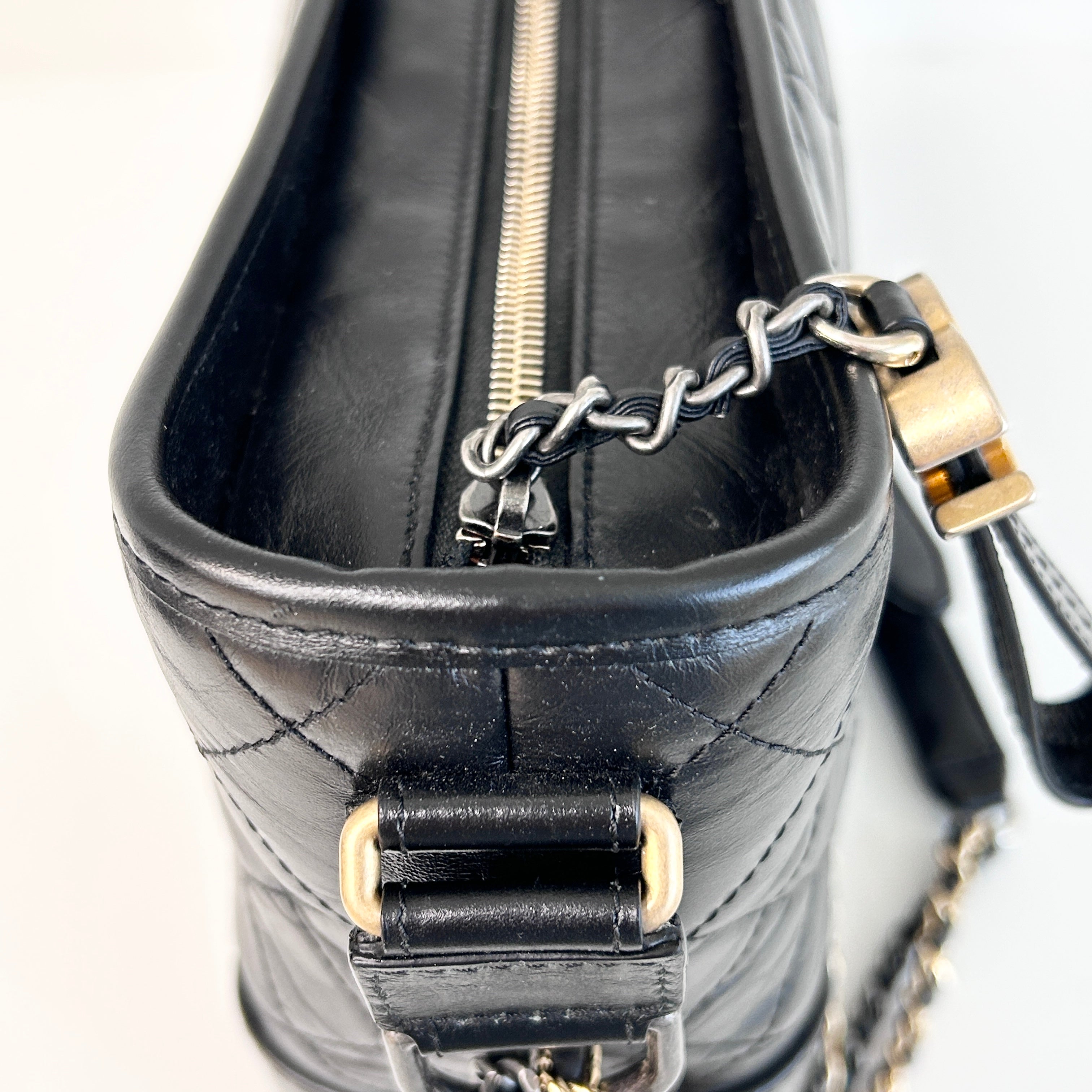 Black Aged Quilted Calfskin Leather Medium Gabrielle Hobo Bag w/AGHW/RHW/SHW/GHW