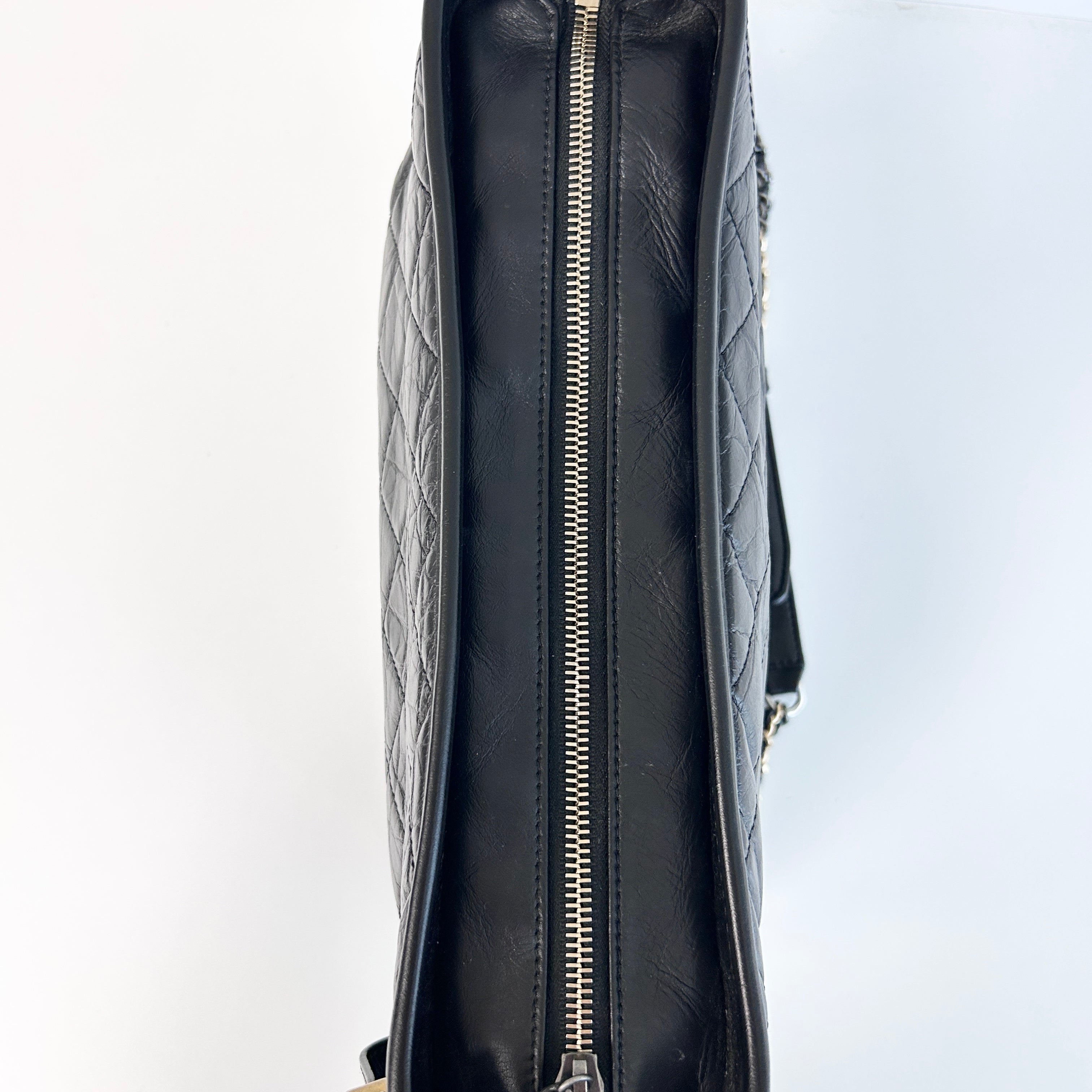 Black Aged Quilted Calfskin Leather Medium Gabrielle Hobo Bag w/AGHW/RHW/SHW/GHW