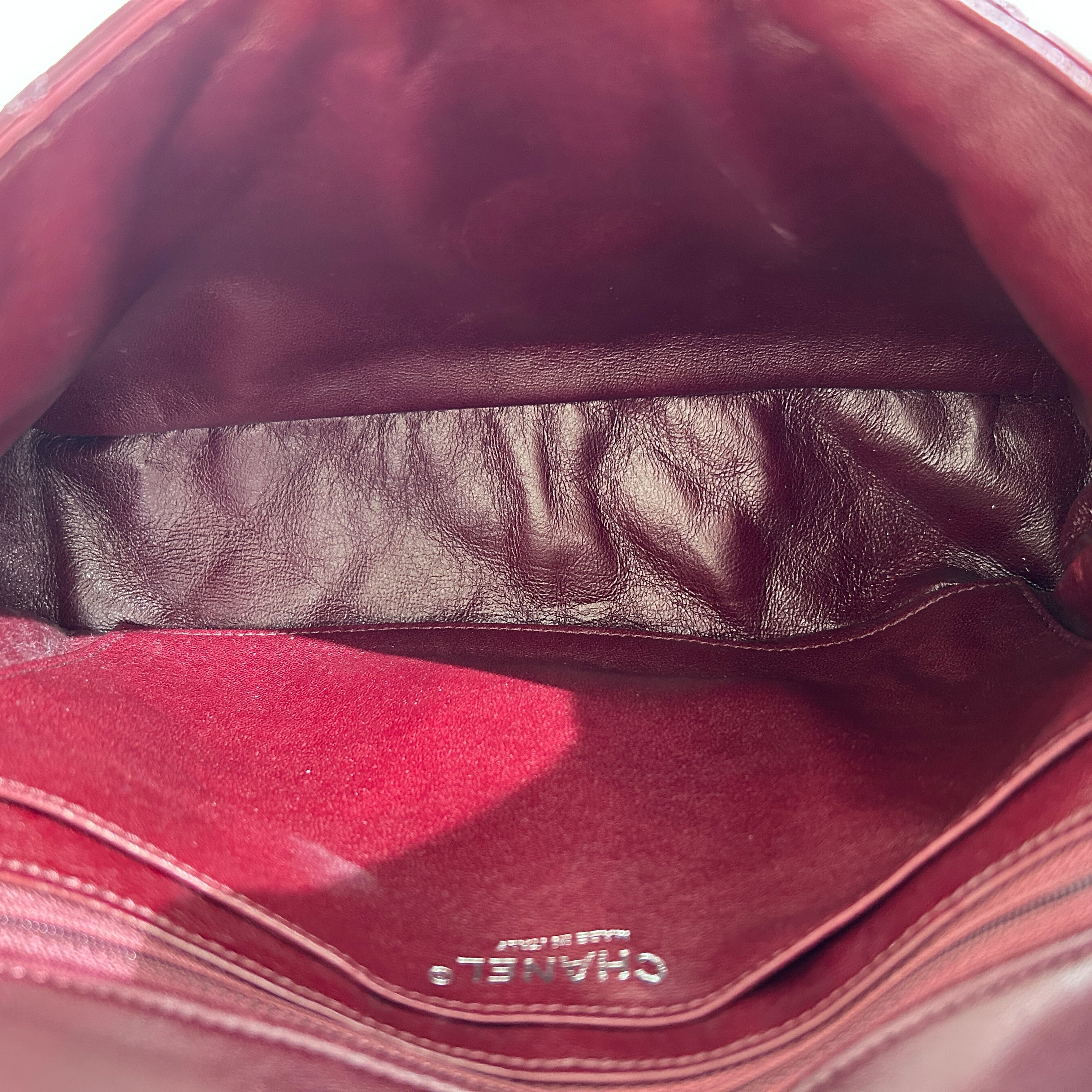 Burgundy Quilted Patent Leather Single Flap Bag w/SHW
