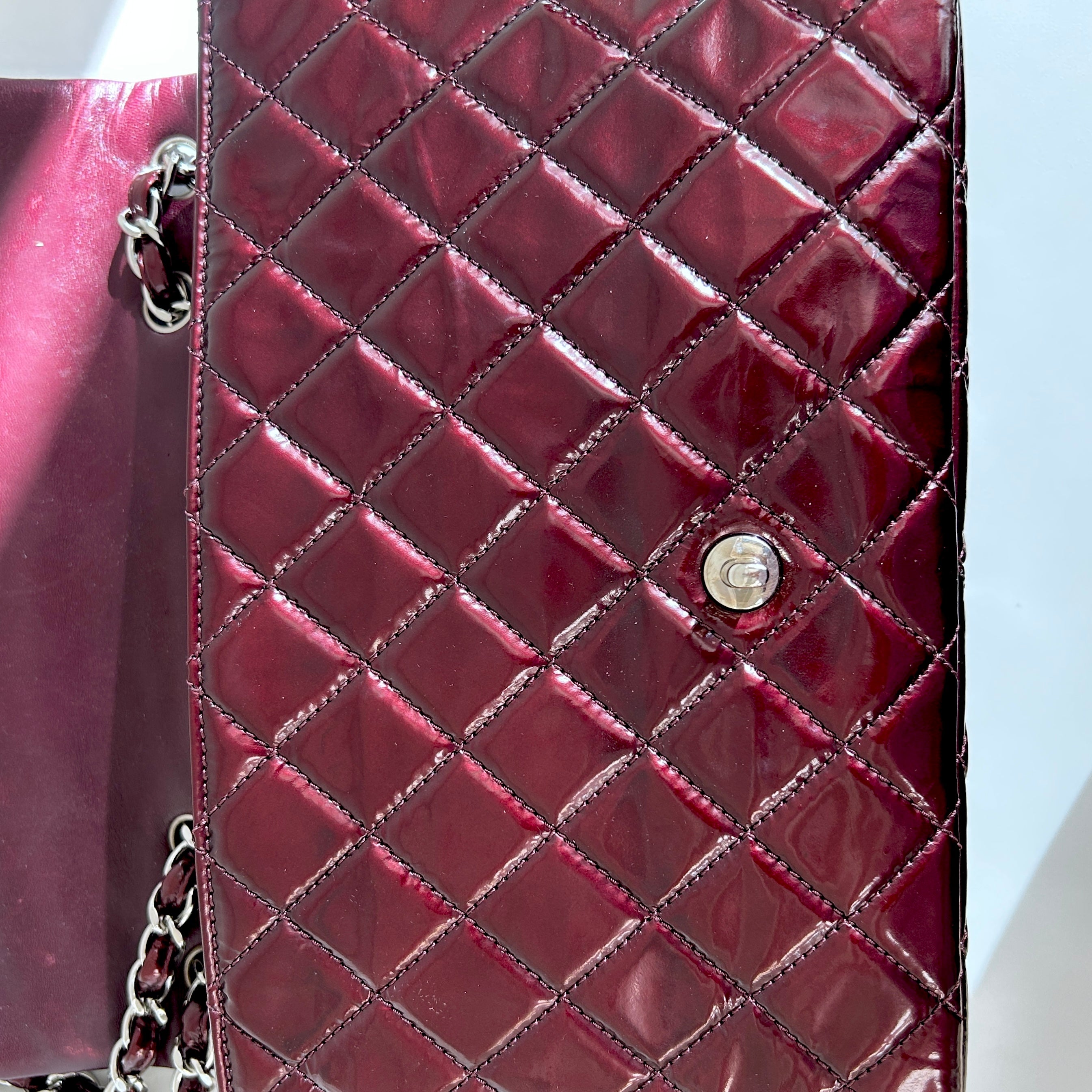 Burgundy Quilted Patent Leather Single Flap Bag w/SHW