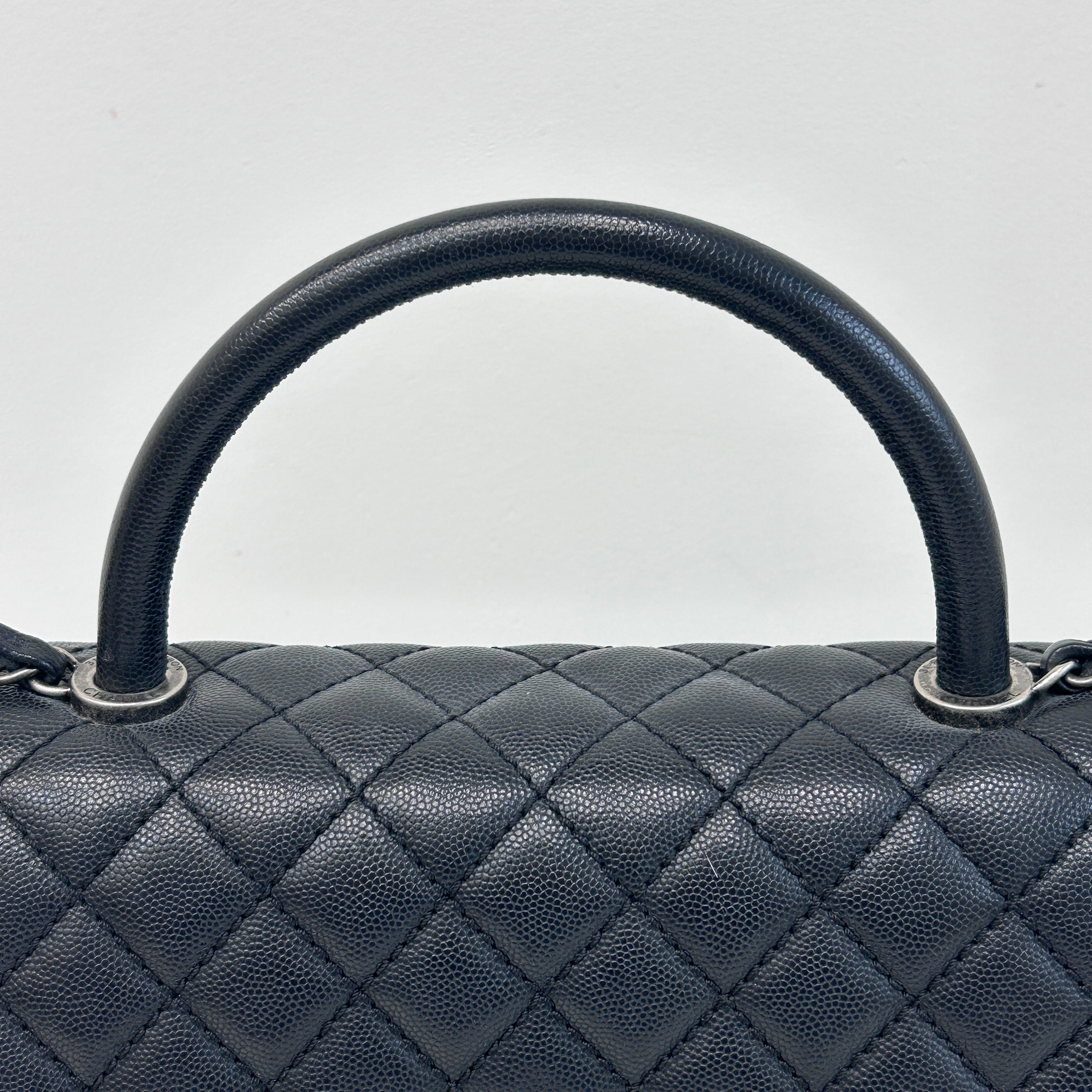Black Caviar Quilted Coco Handle Large Bag w/RHW