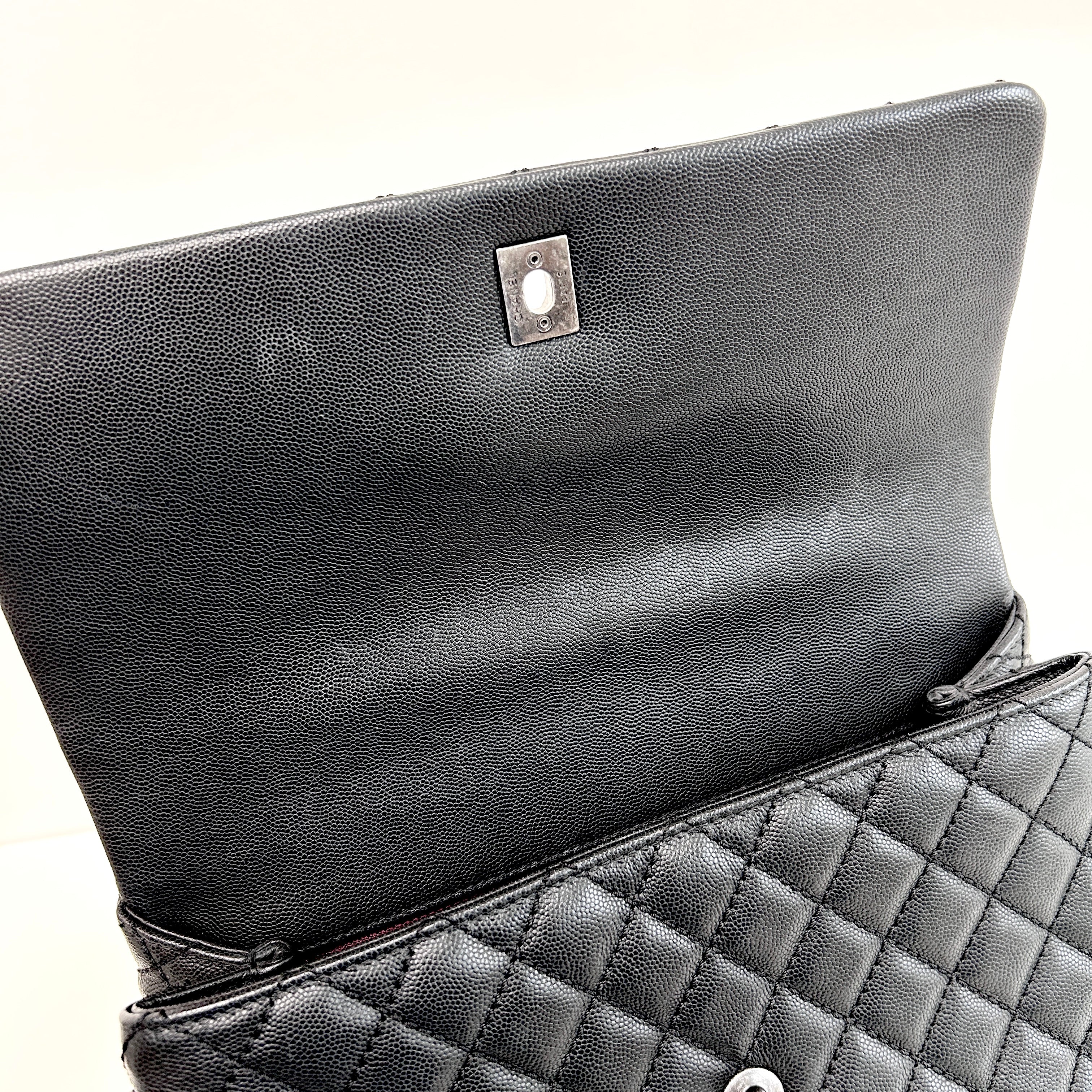 Black Caviar Quilted Coco Handle Large Bag w/RHW