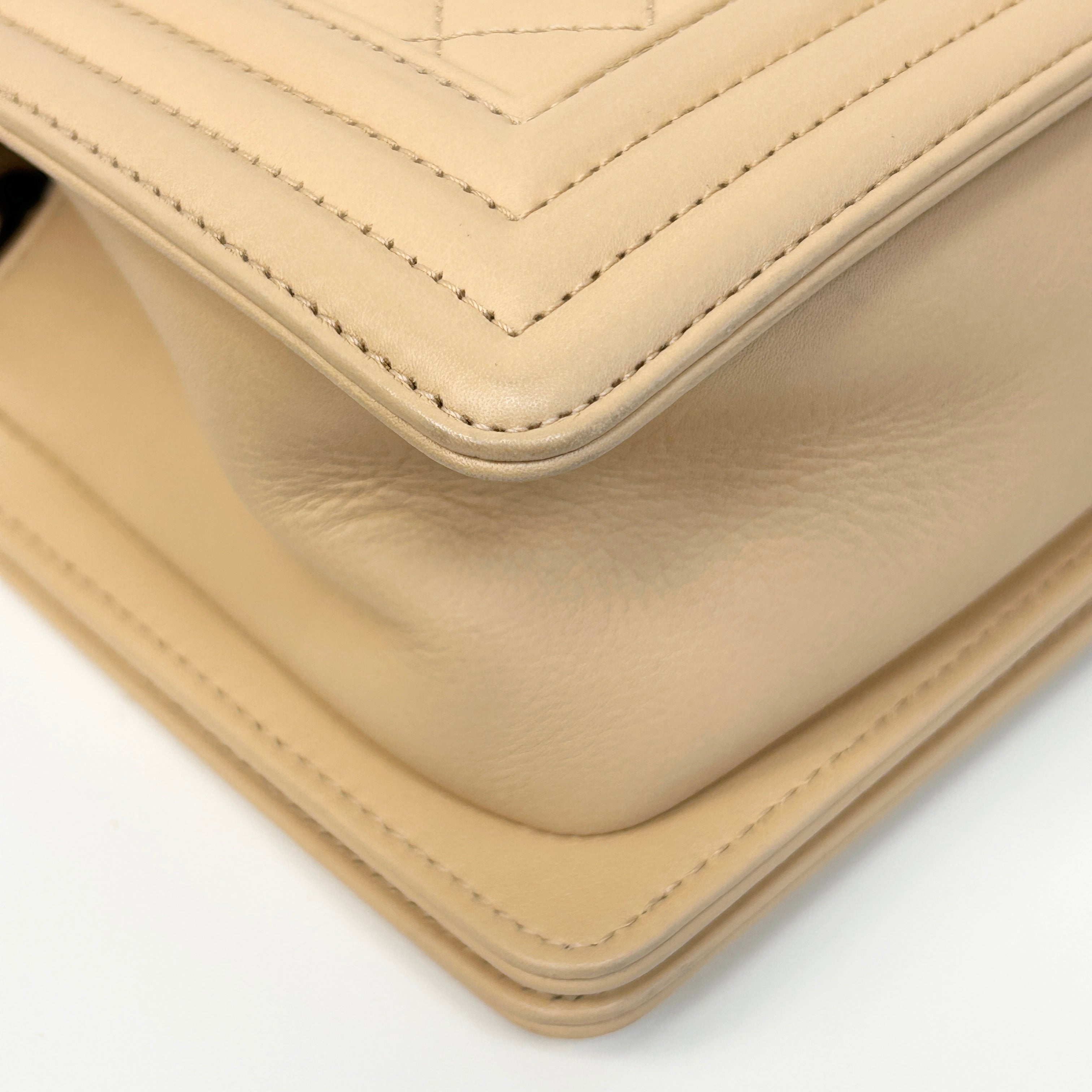 Beige Quilted Lambskin Leather Medium Boy Bag w/RHW