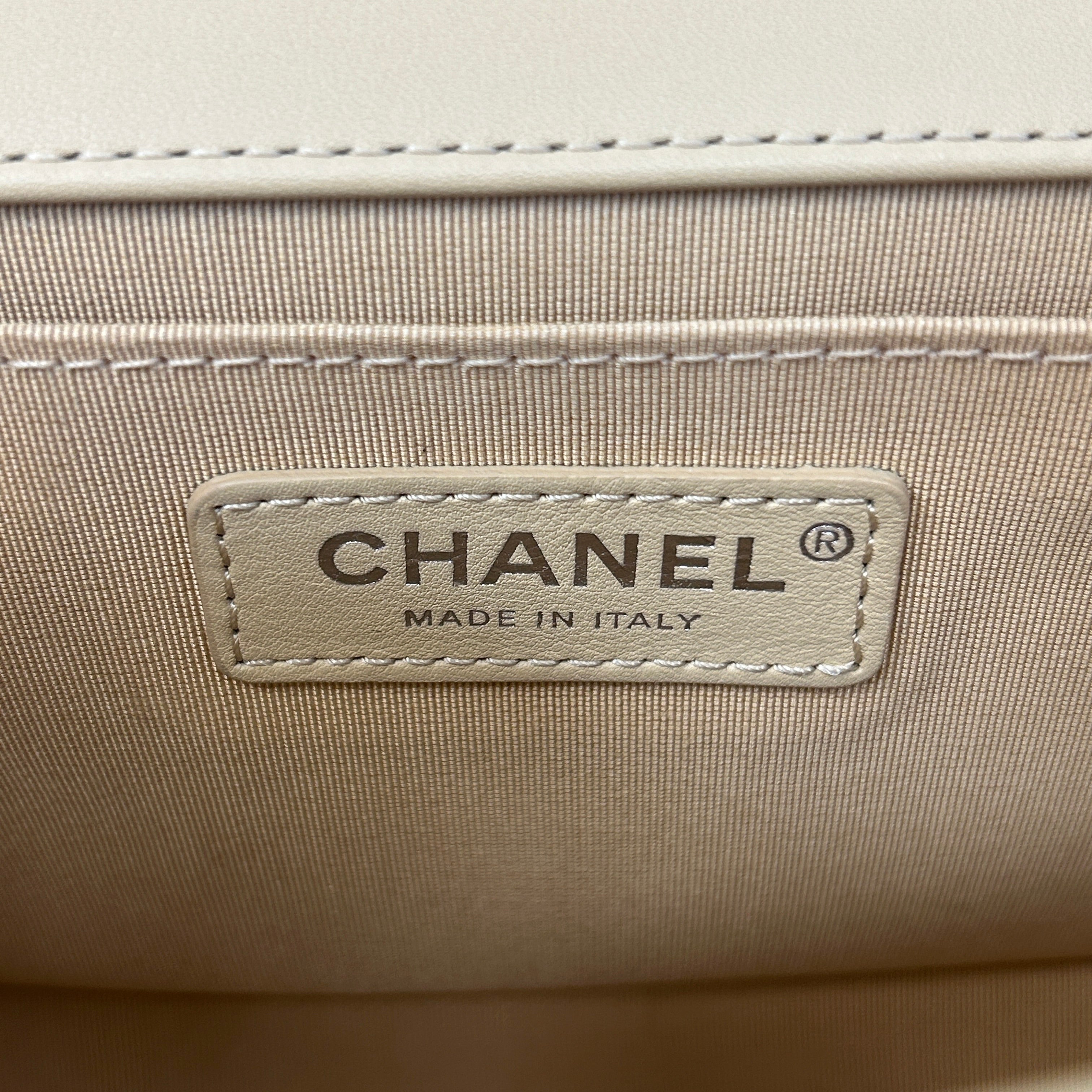 Beige Quilted Lambskin Leather Medium Boy Bag w/RHW
