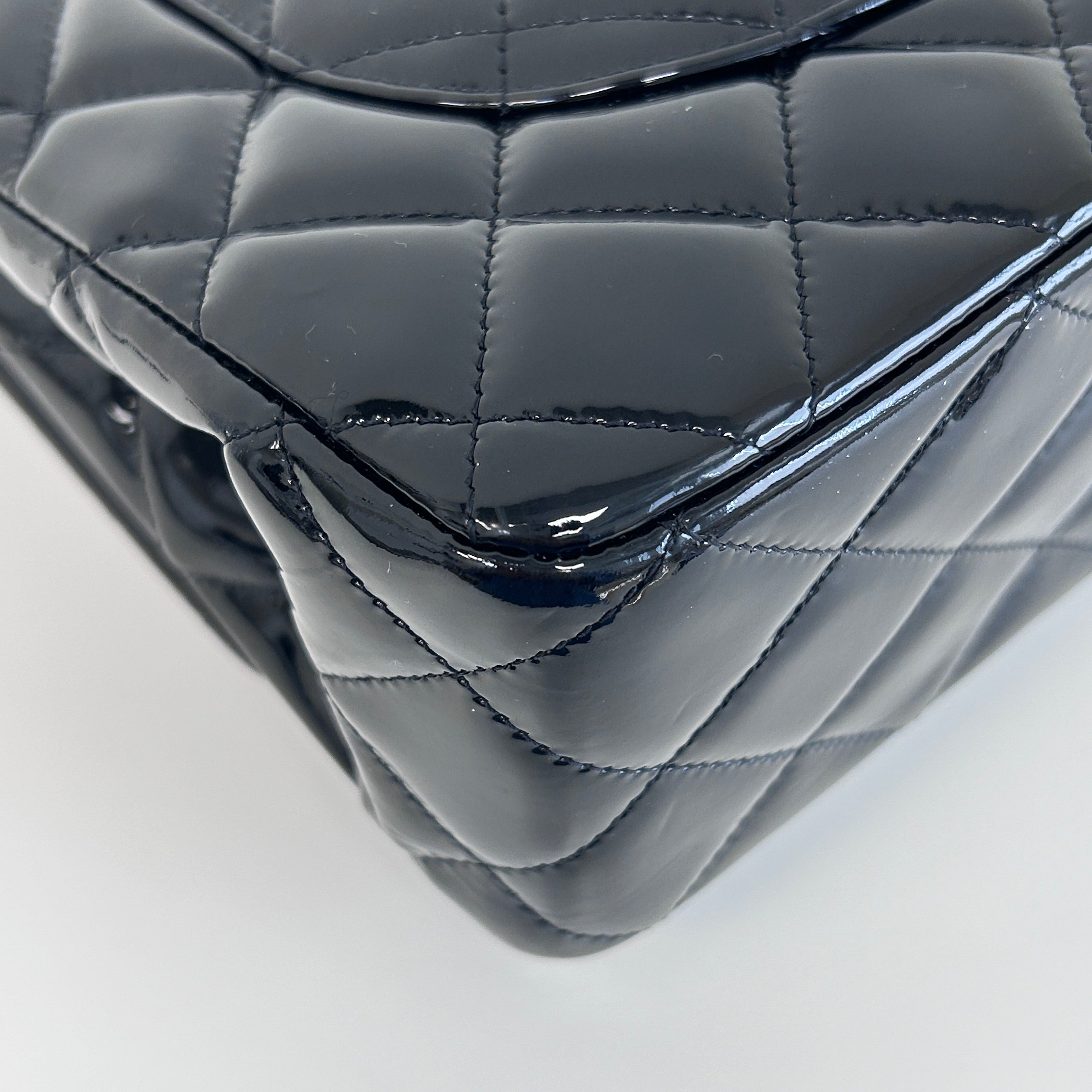 Black Patent Quilted Leather Double Flap Jumbo W/SHW