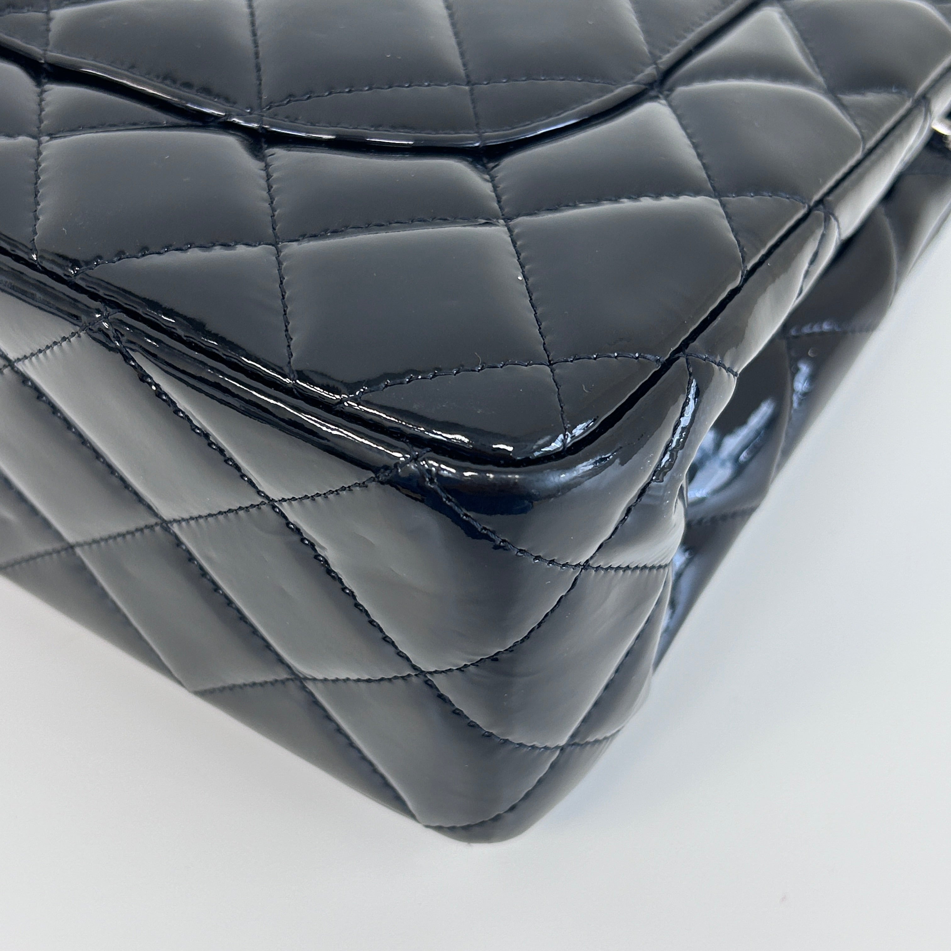 Black Patent Quilted Leather Double Flap Jumbo W/SHW