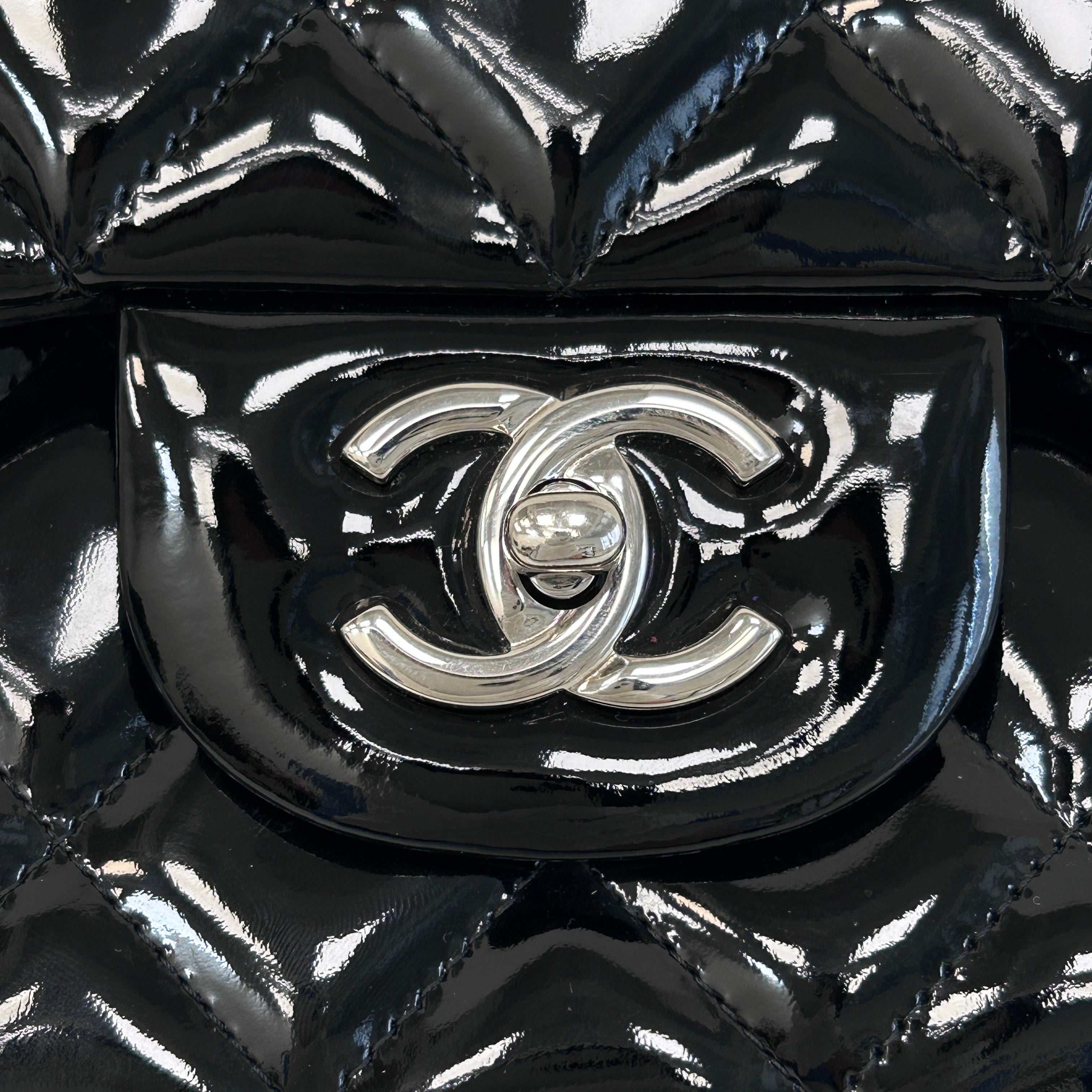 Black Patent Quilted Leather Double Flap Jumbo W/SHW