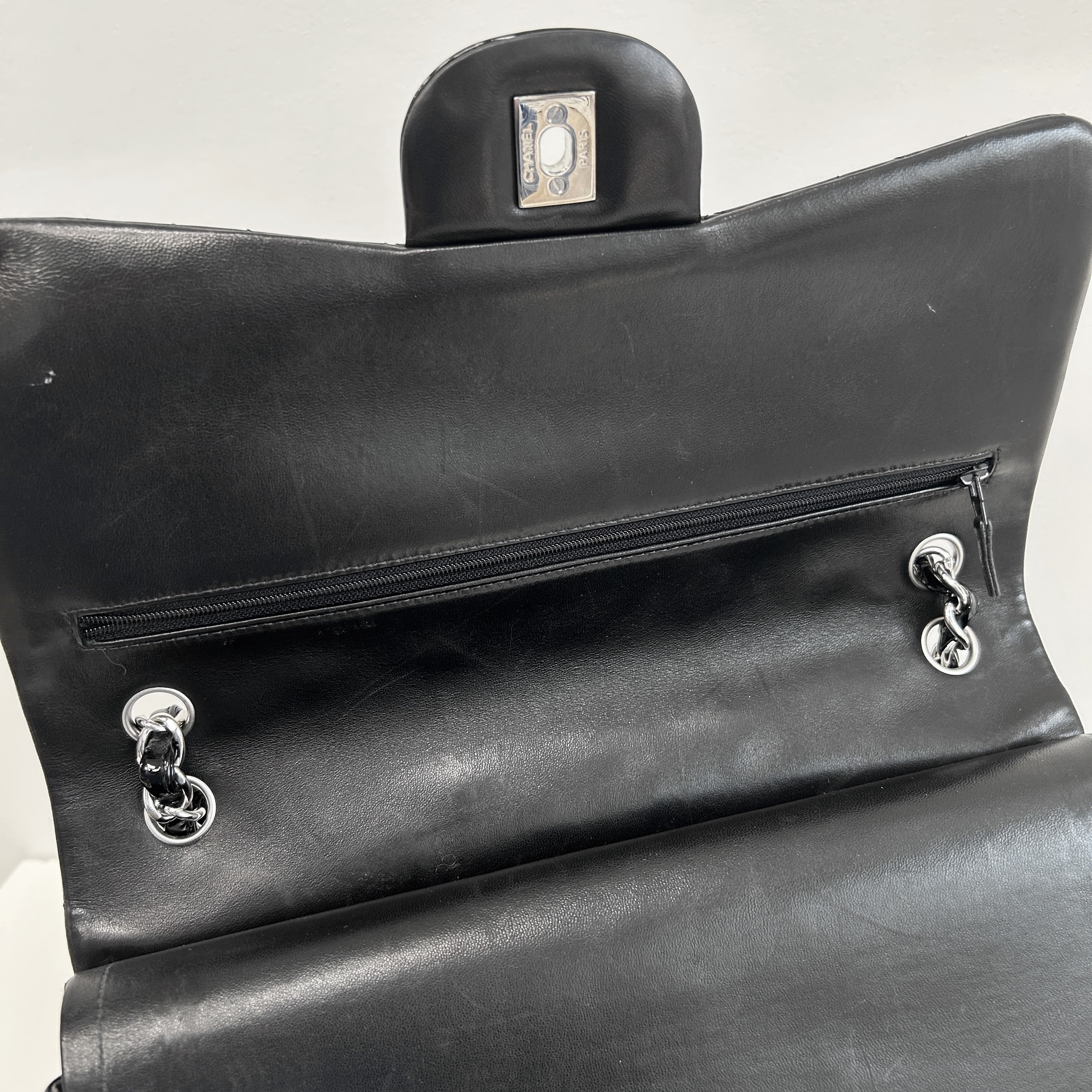 Black Patent Quilted Leather Double Flap Jumbo W/SHW