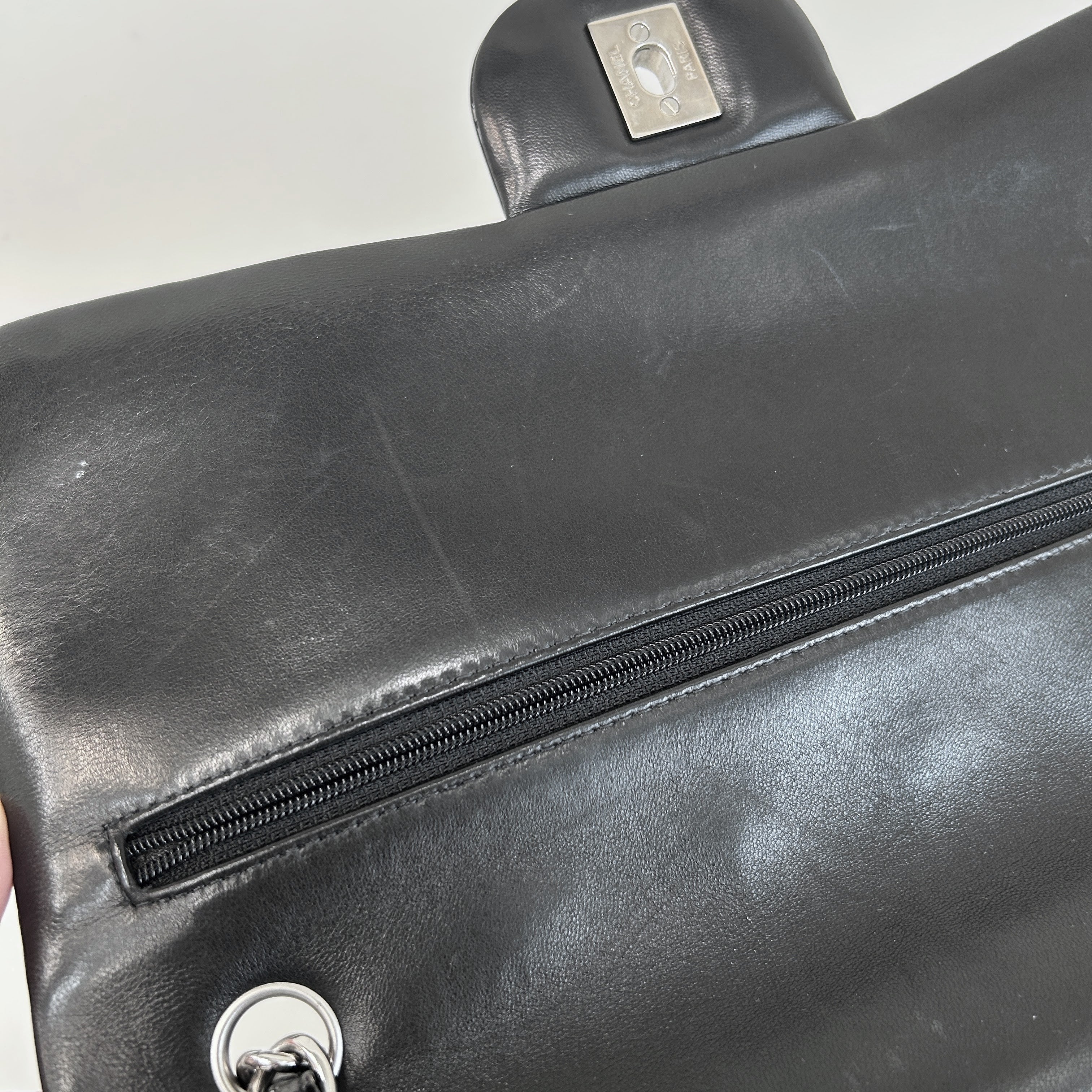 Black Patent Quilted Leather Double Flap Jumbo W/SHW