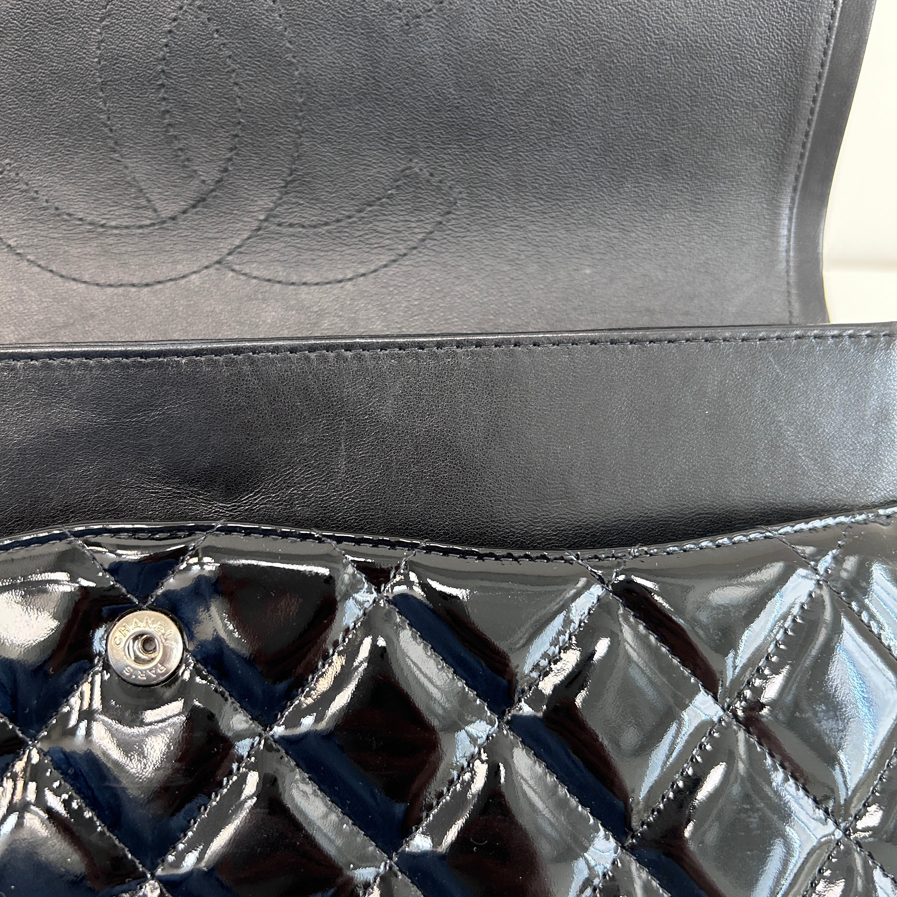 Black Patent Quilted Leather Double Flap Jumbo W/SHW