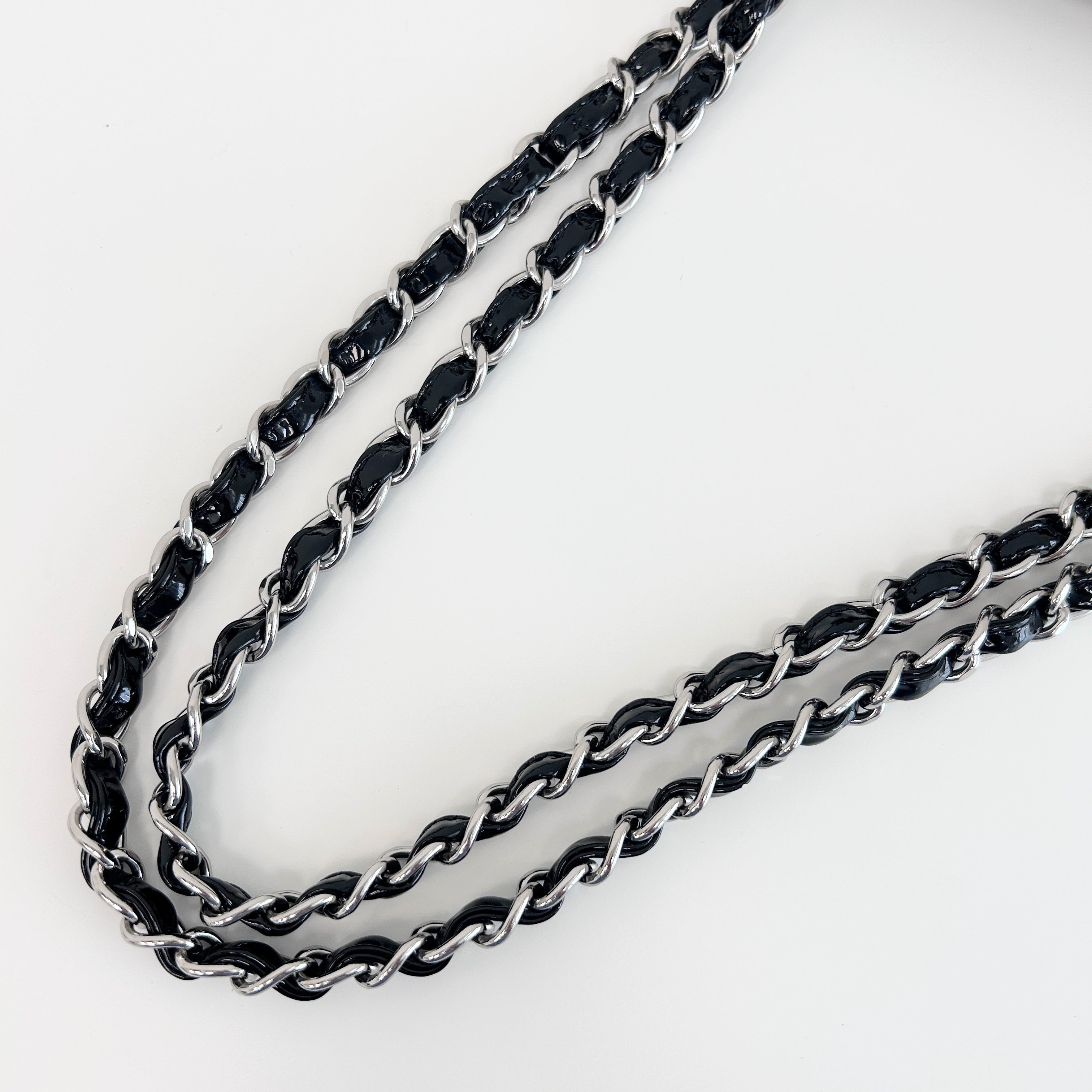 Black Patent Quilted Leather Double Flap Jumbo W/SHW