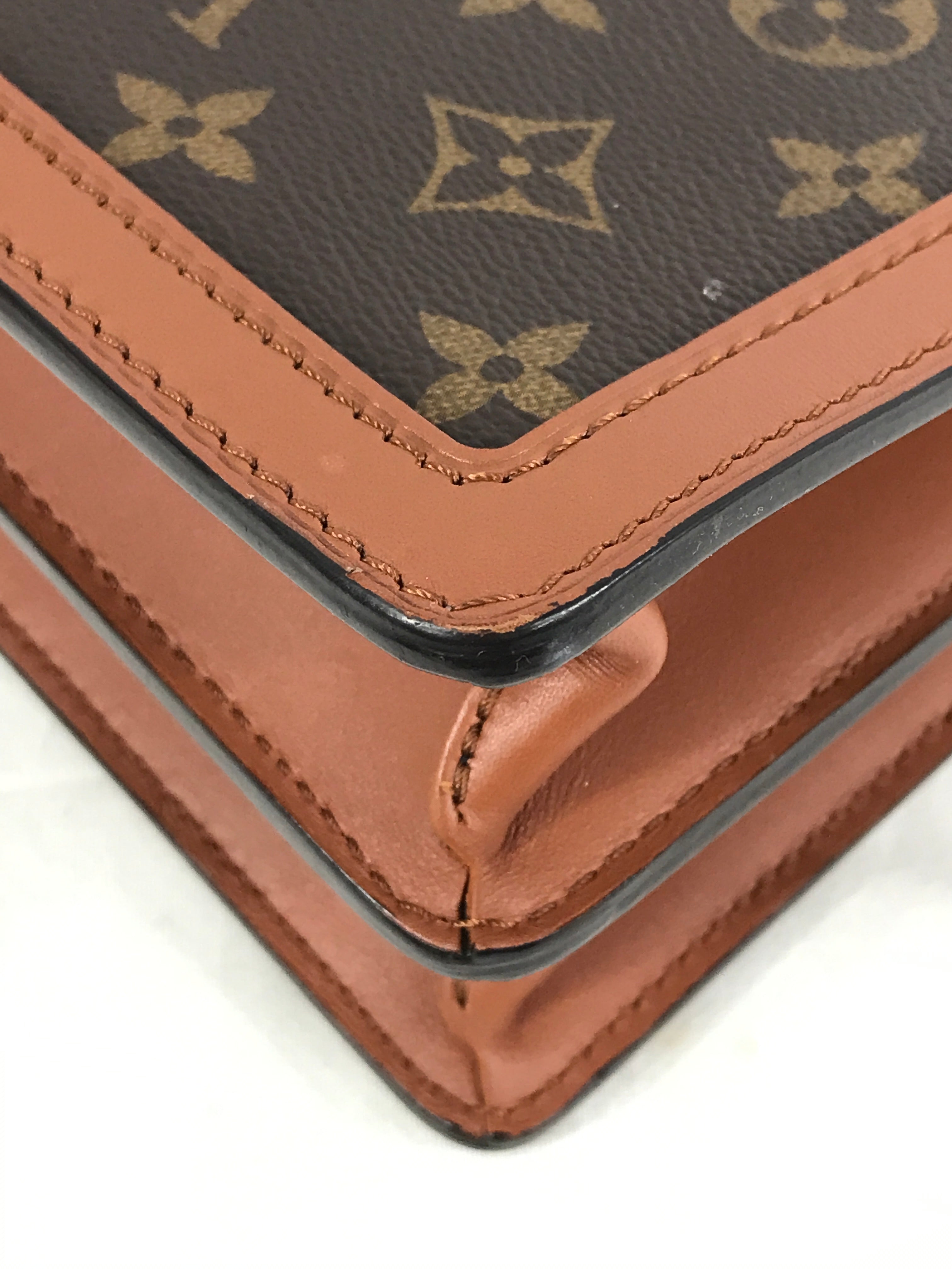 Monogram Canvas Reverse Tan Dauphine Grained  Calf Leather MM Shoulder Bag w/GHW