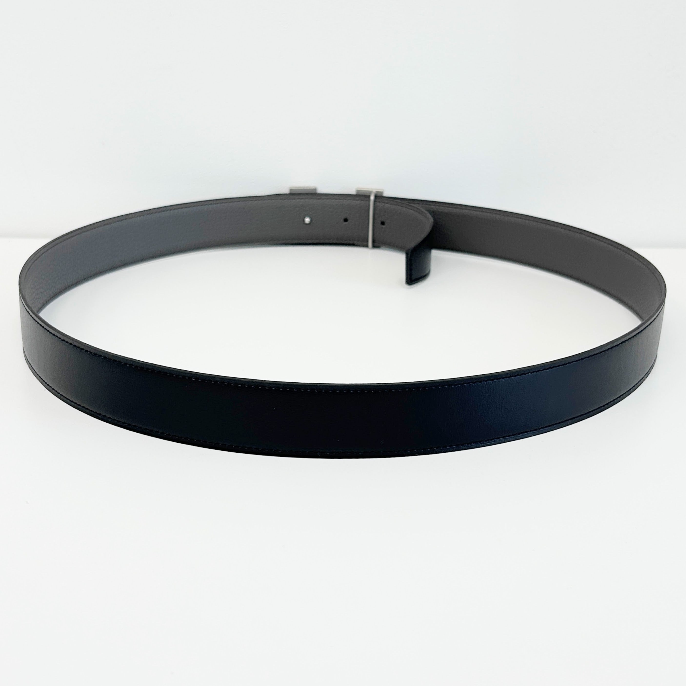 Black/Etain Reversible H Buckle Constance Belt w/ PHW