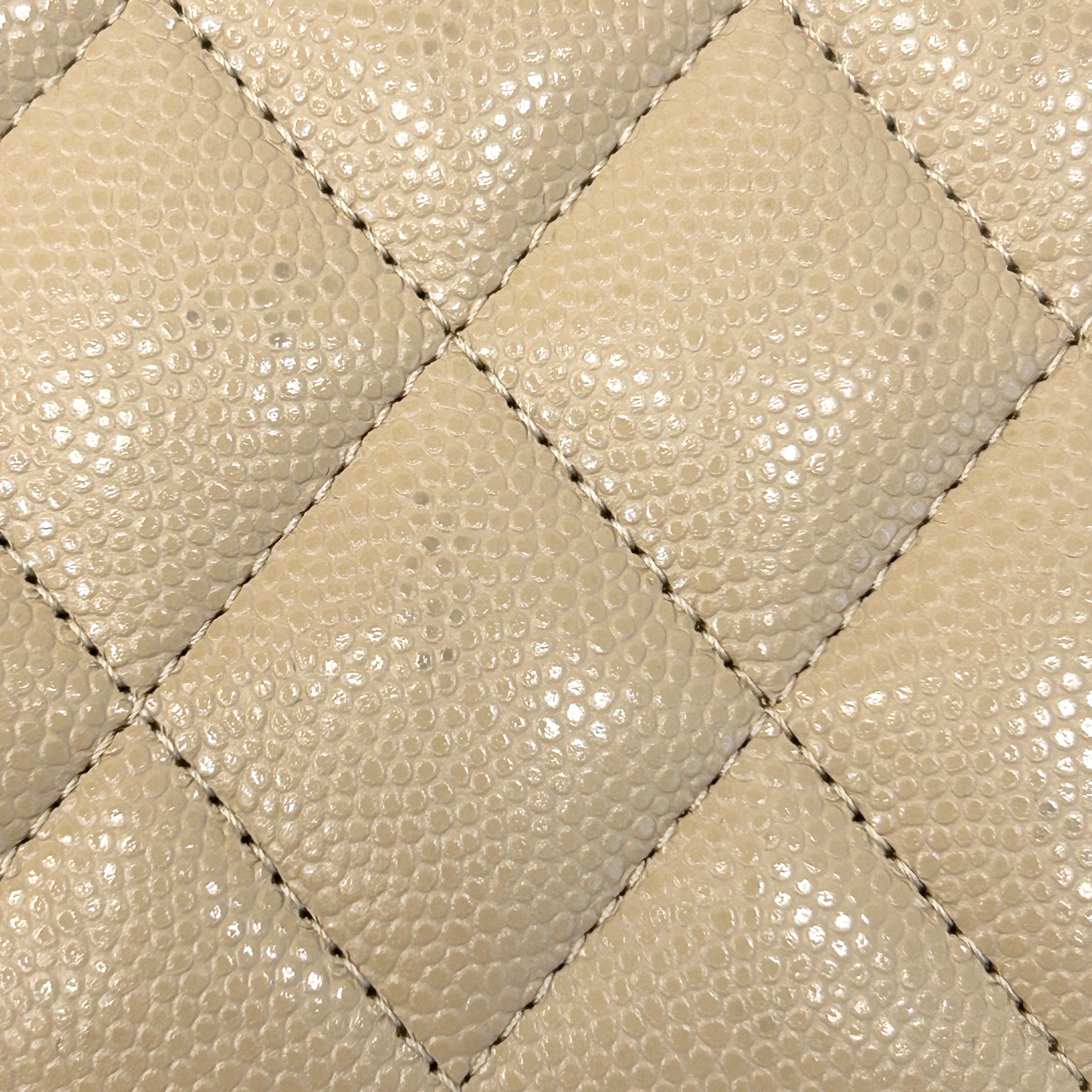 Beige Quilted Caviar Leather CC Compact Flap Wallet
