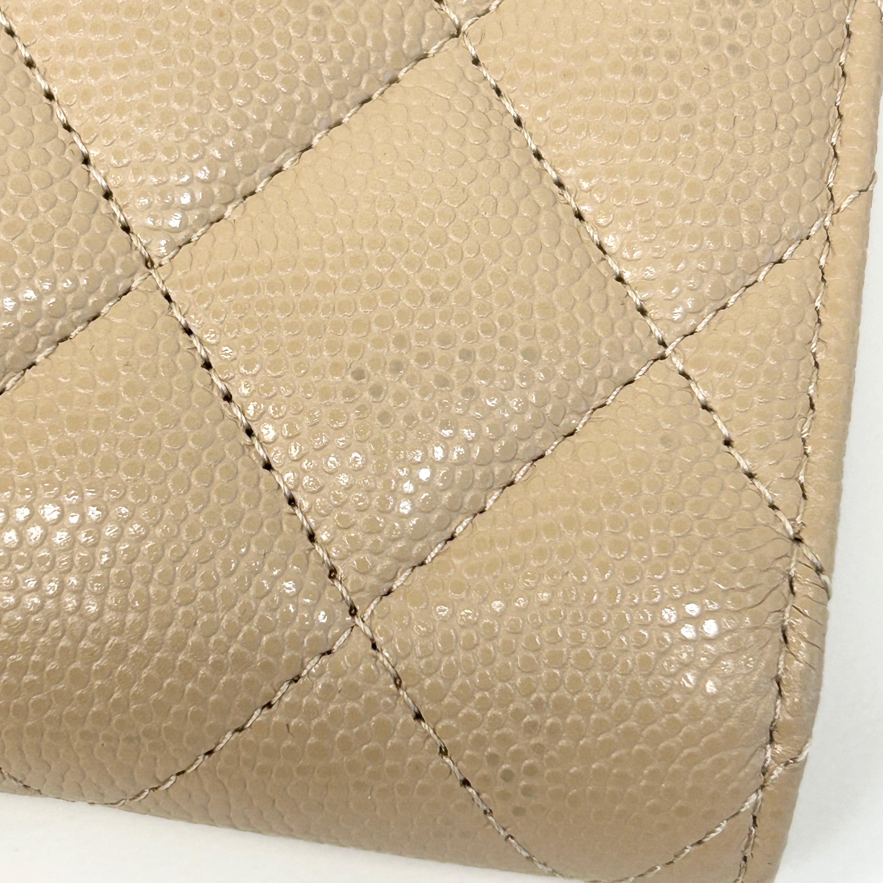 Beige Quilted Caviar Leather CC Compact Flap Wallet