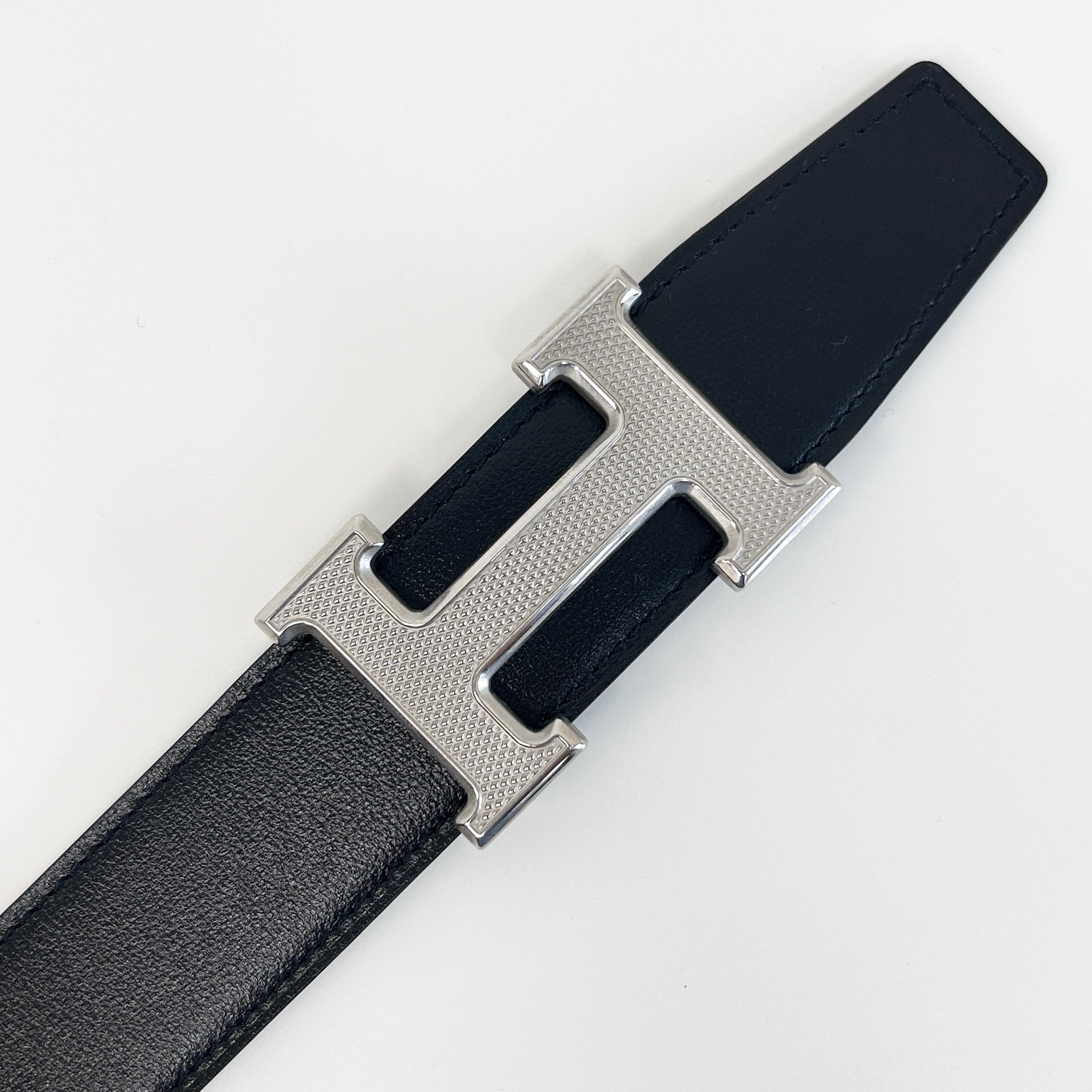 Black/Etain Reversible H Buckle Constance Belt w/ PHW