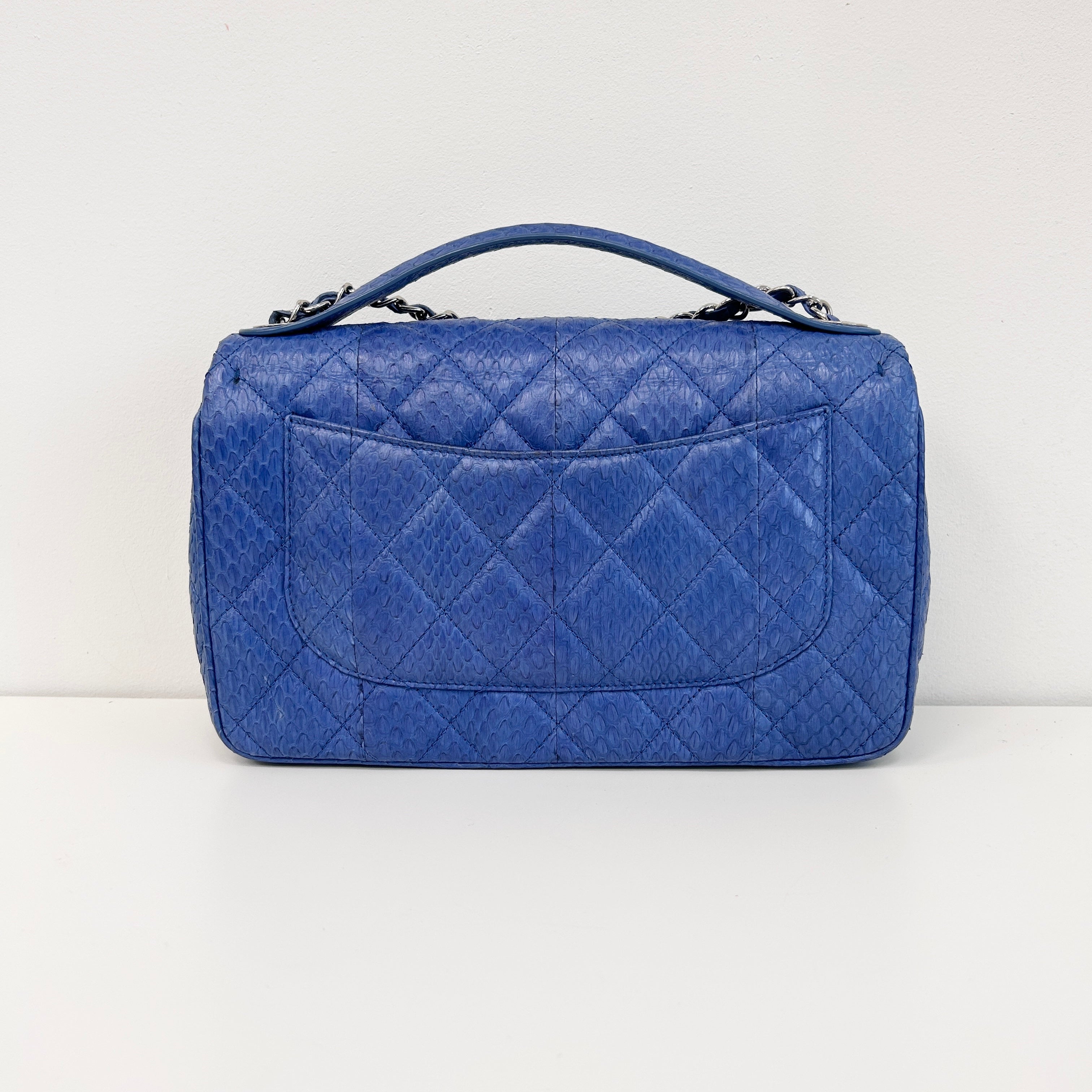 Blue Snakeskin Jumbo Easy Carry Flap Bag w/SHW