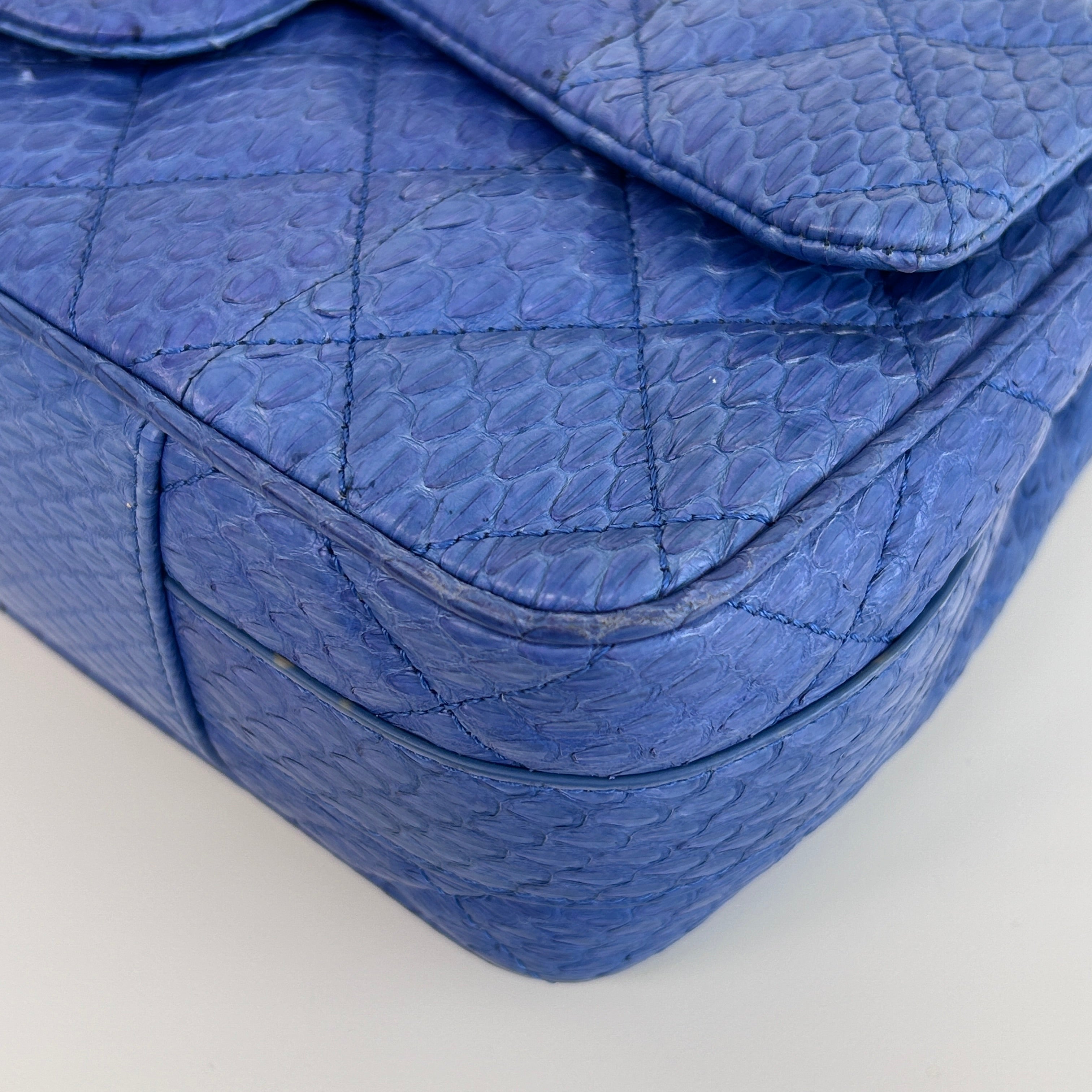 Blue Snakeskin Jumbo Easy Carry Flap Bag w/SHW