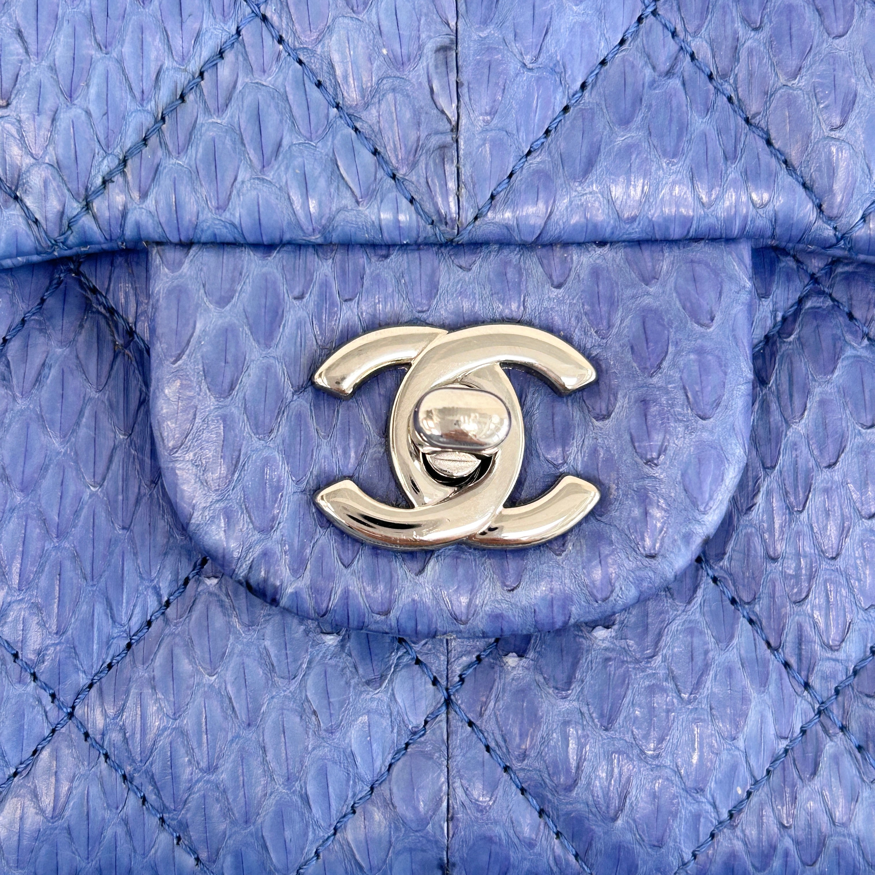 Blue Snakeskin Jumbo Easy Carry Flap Bag w/SHW