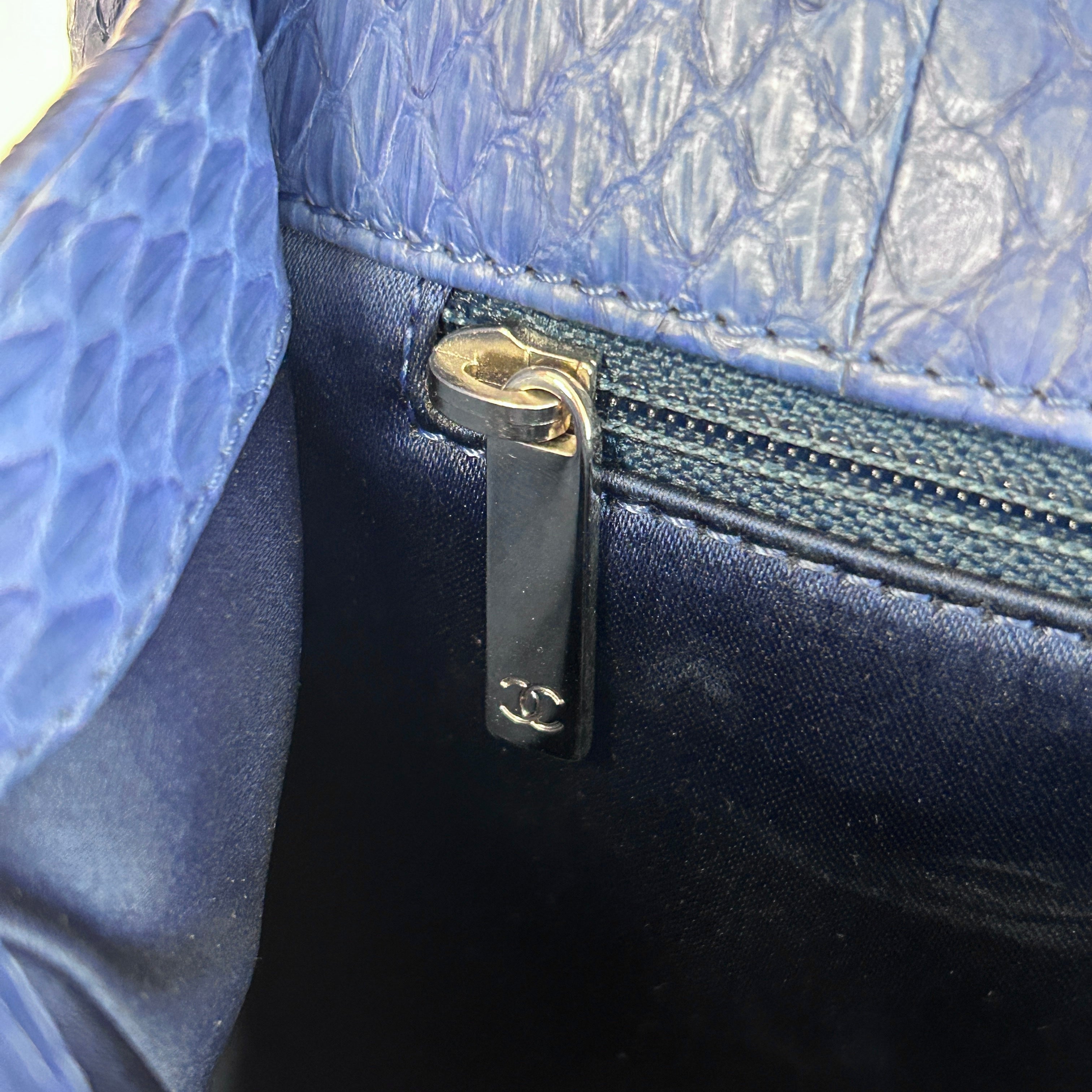 Blue Snakeskin Jumbo Easy Carry Flap Bag w/SHW