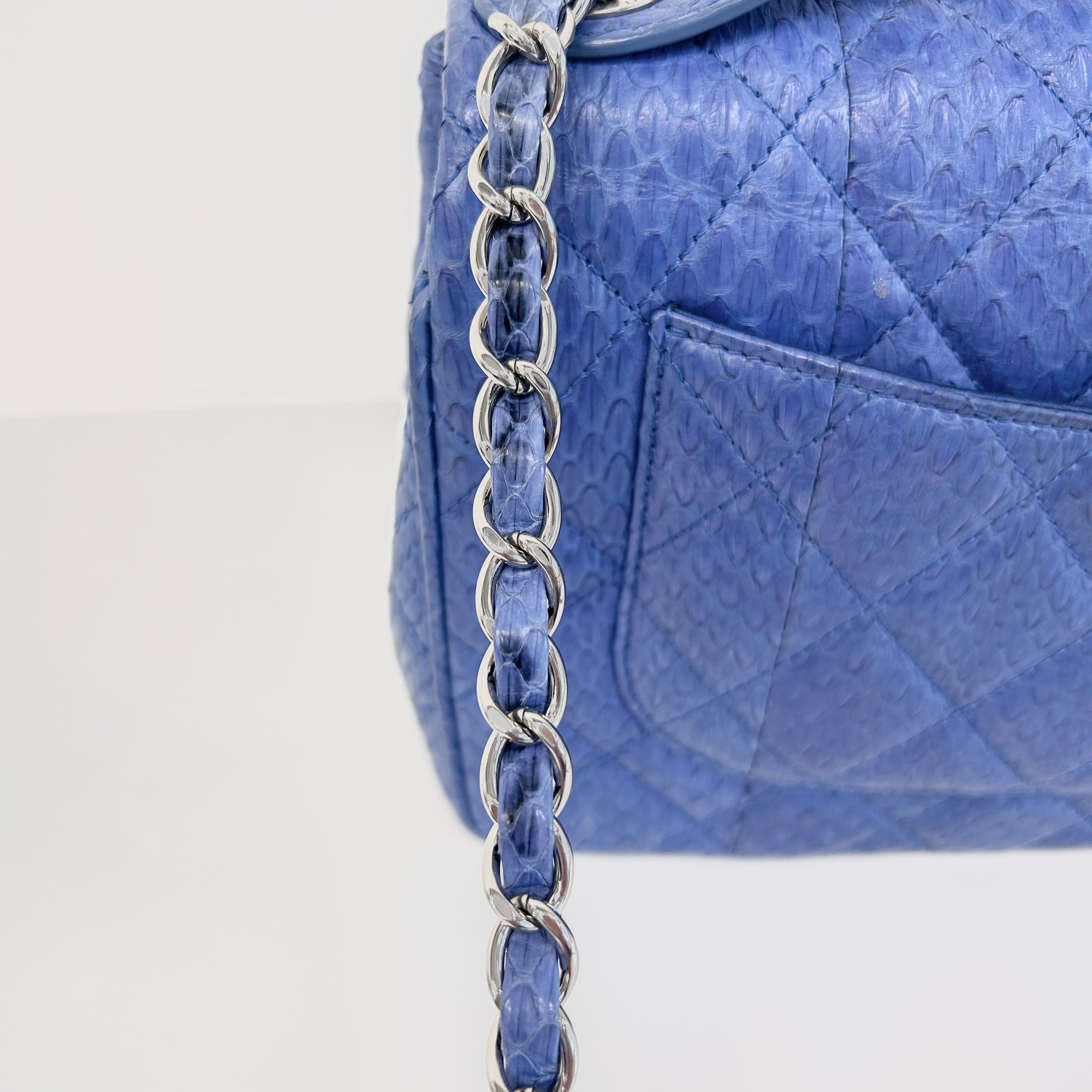 Blue Snakeskin Jumbo Easy Carry Flap Bag w/SHW