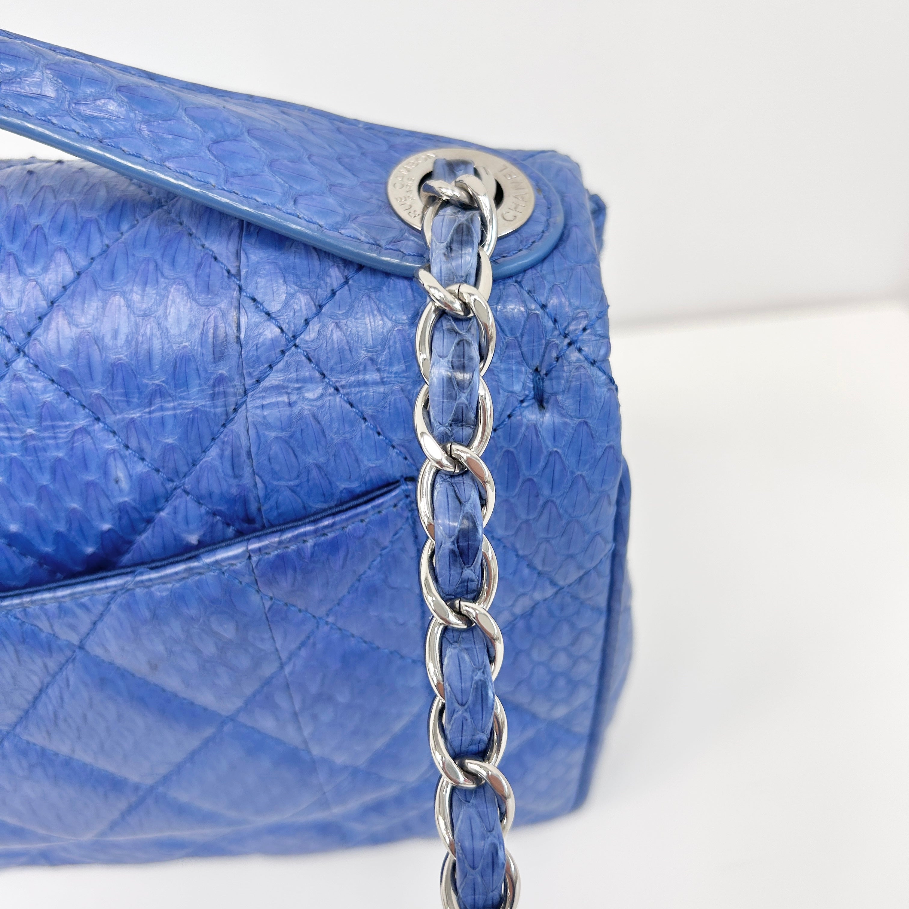 Blue Snakeskin Jumbo Easy Carry Flap Bag w/SHW