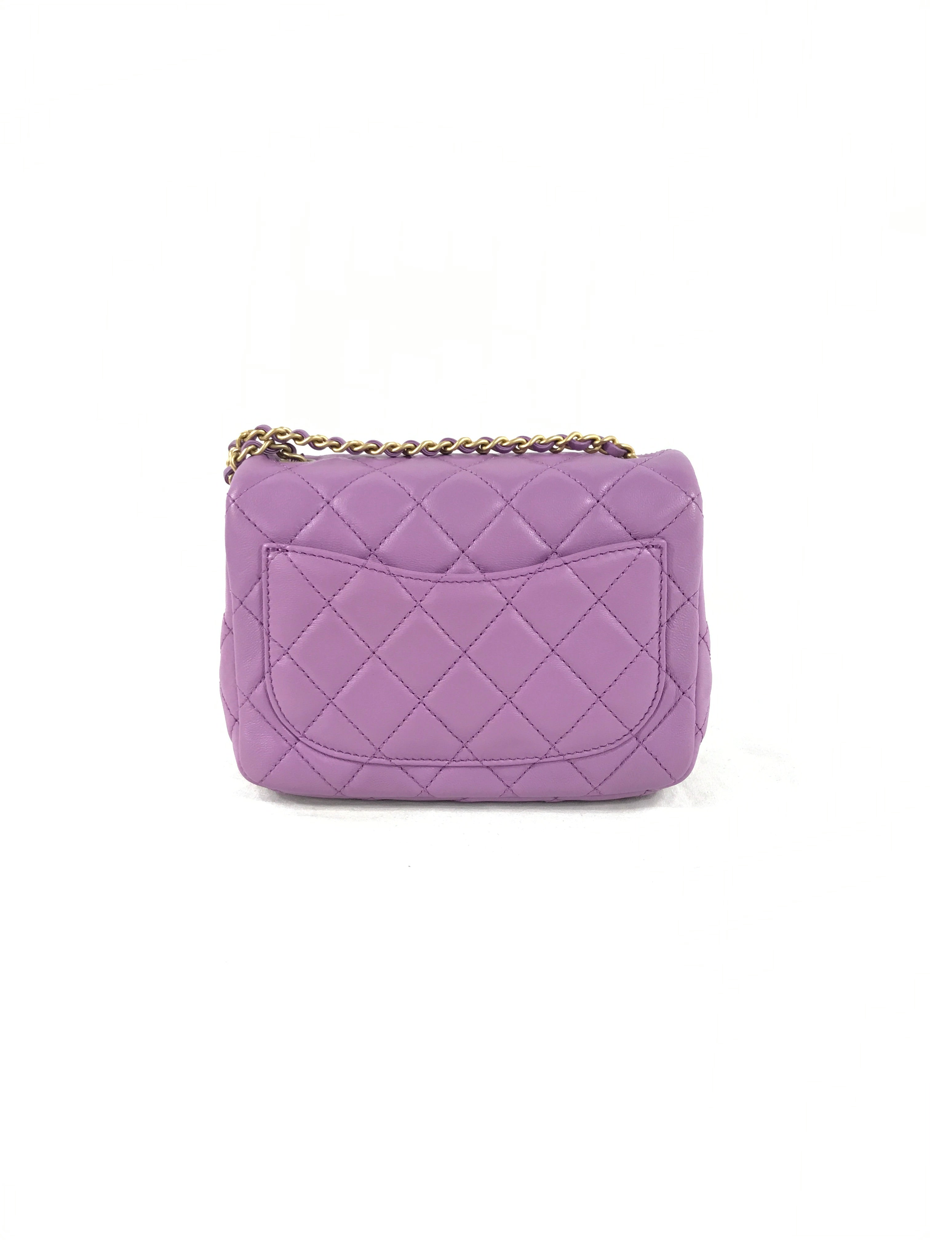 Lavendar Quilted Lambskin Pearl Crush Mini Square w/ AGHW