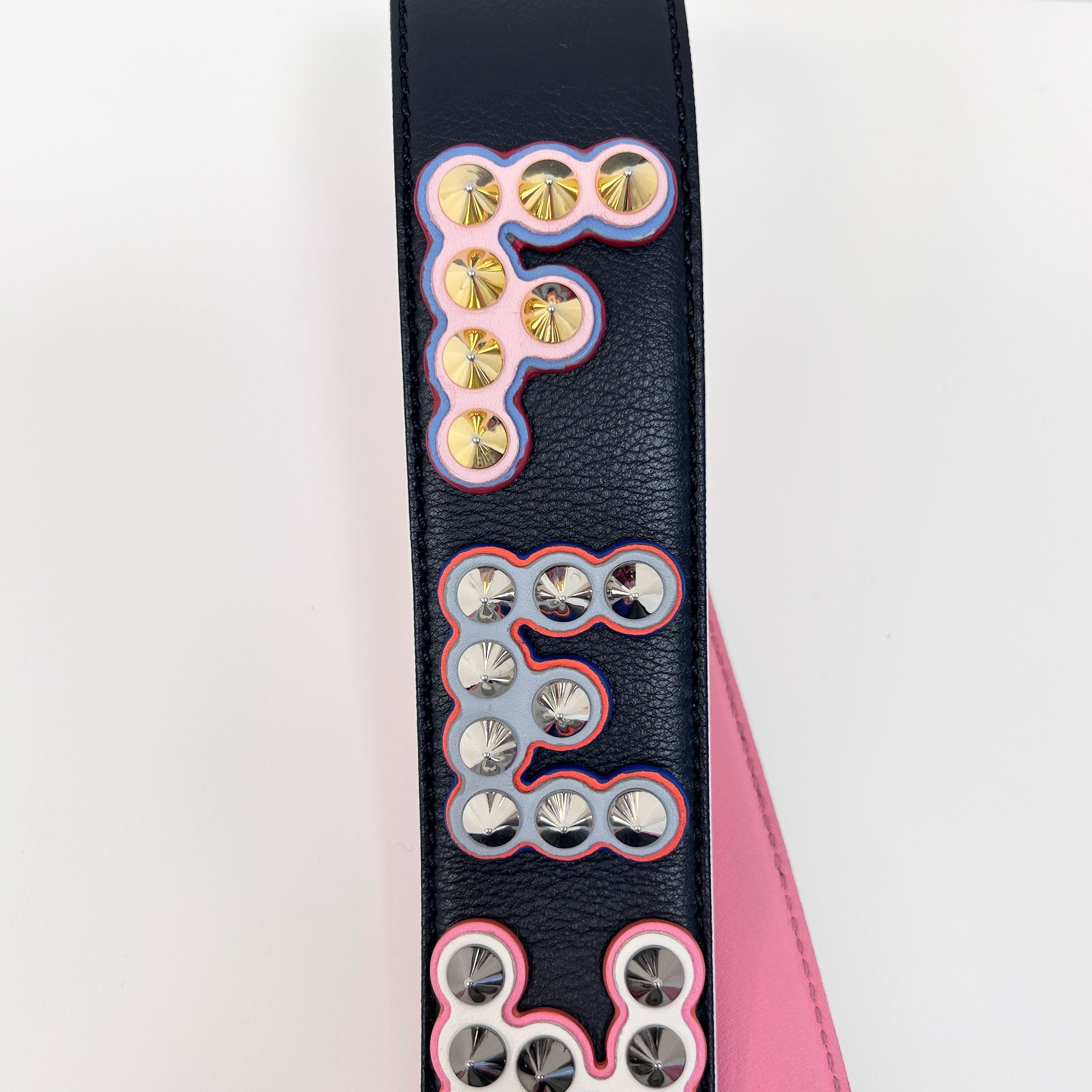 Black/Pink Leather Studded Shoulder Strap w/RHW