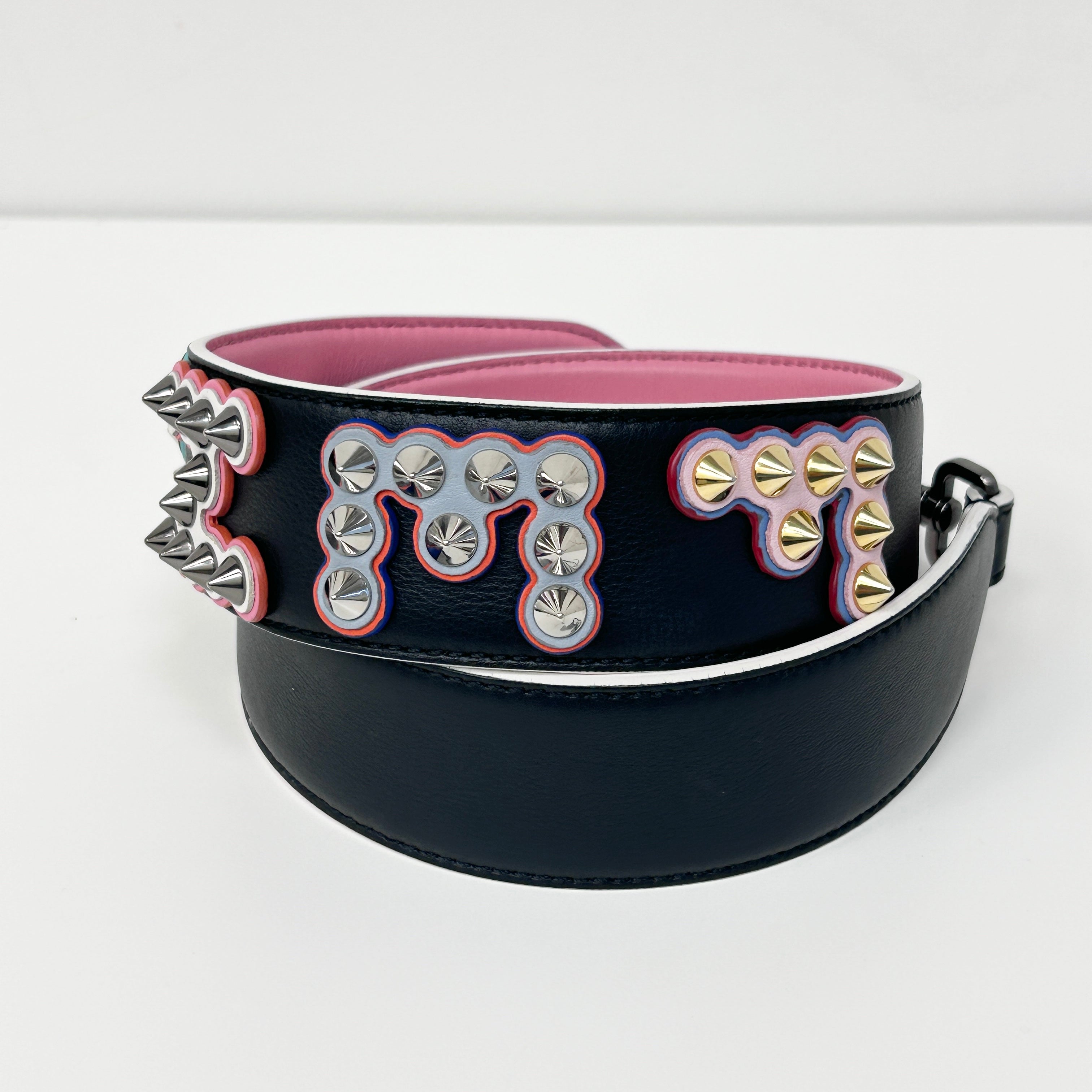 Black/Pink Leather Studded Shoulder Strap w/RHW