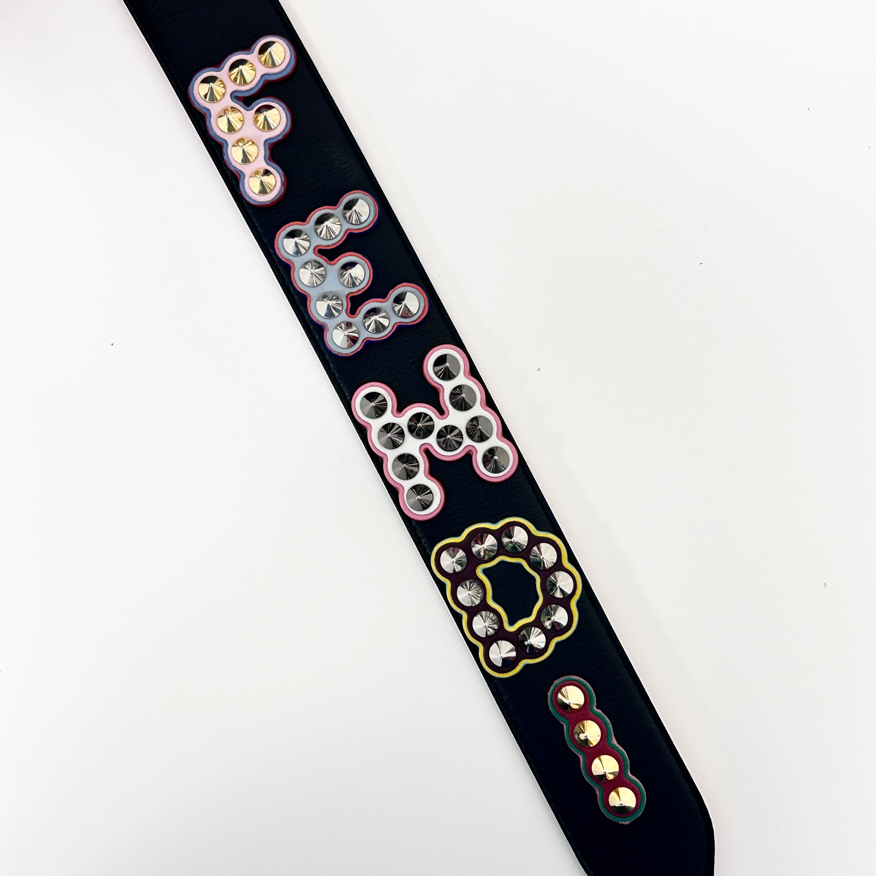 Black/Pink Leather Studded Shoulder Strap w/RHW