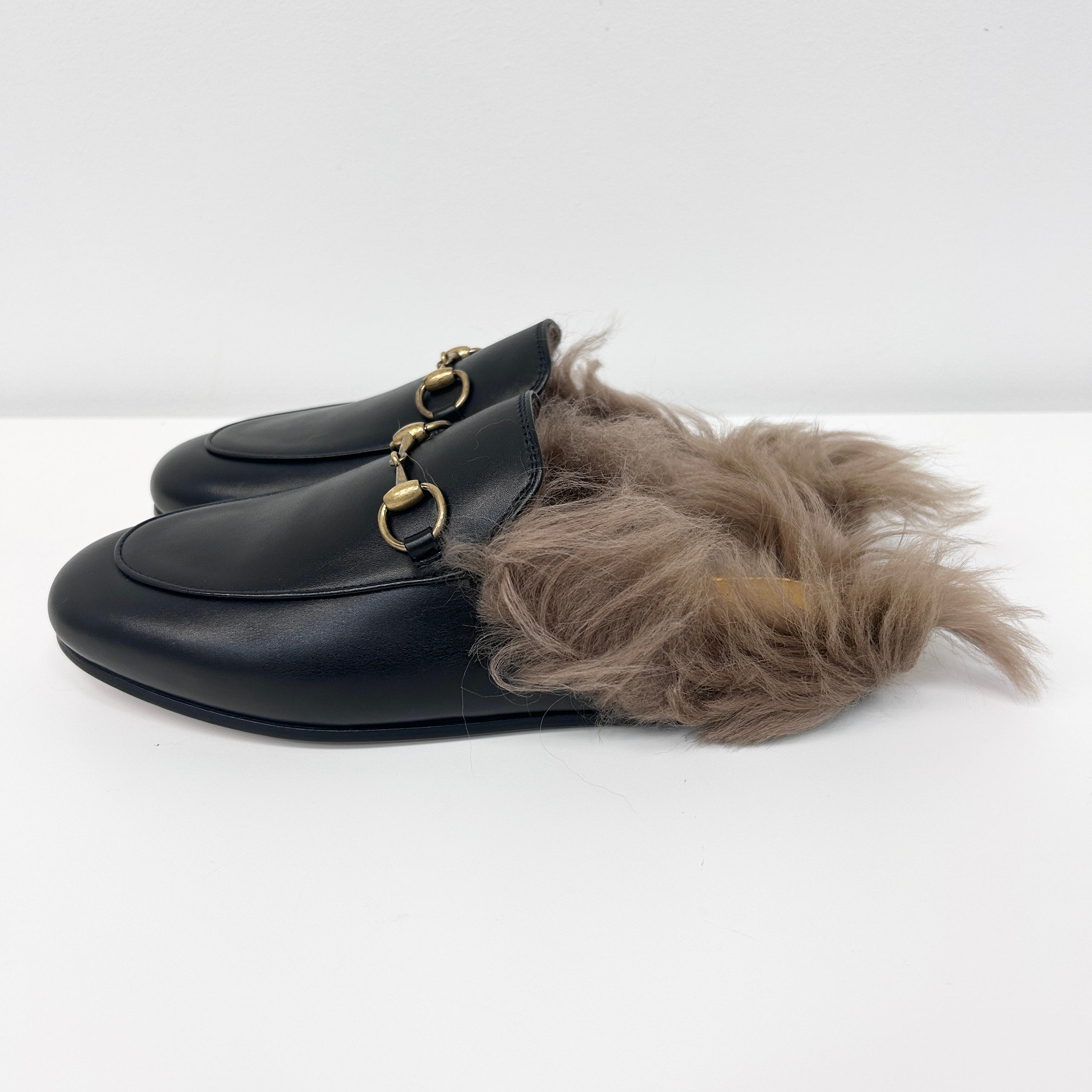 Black Princetown Genuine Shearling Loafer Mule