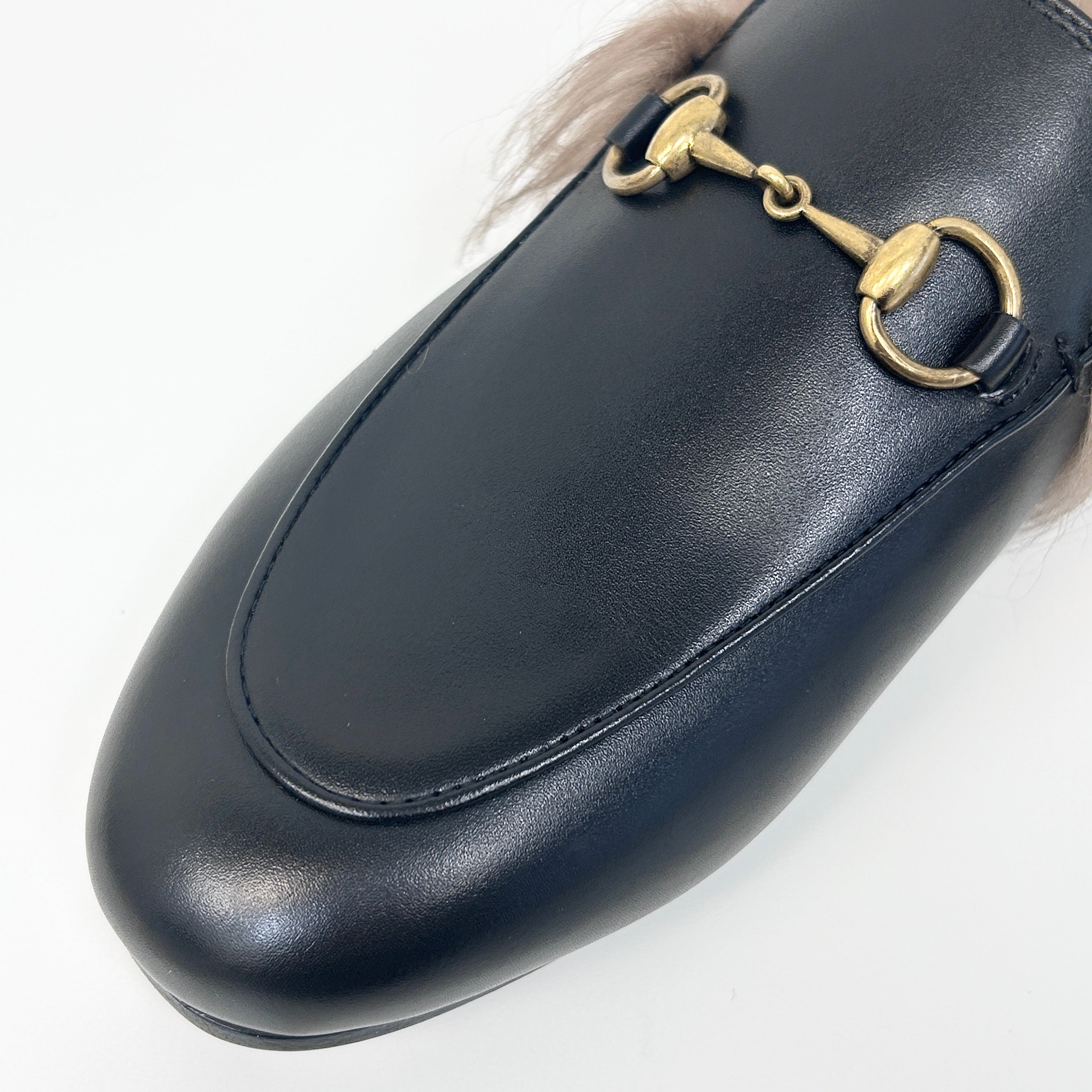 Black Princetown Genuine Shearling Loafer Mule