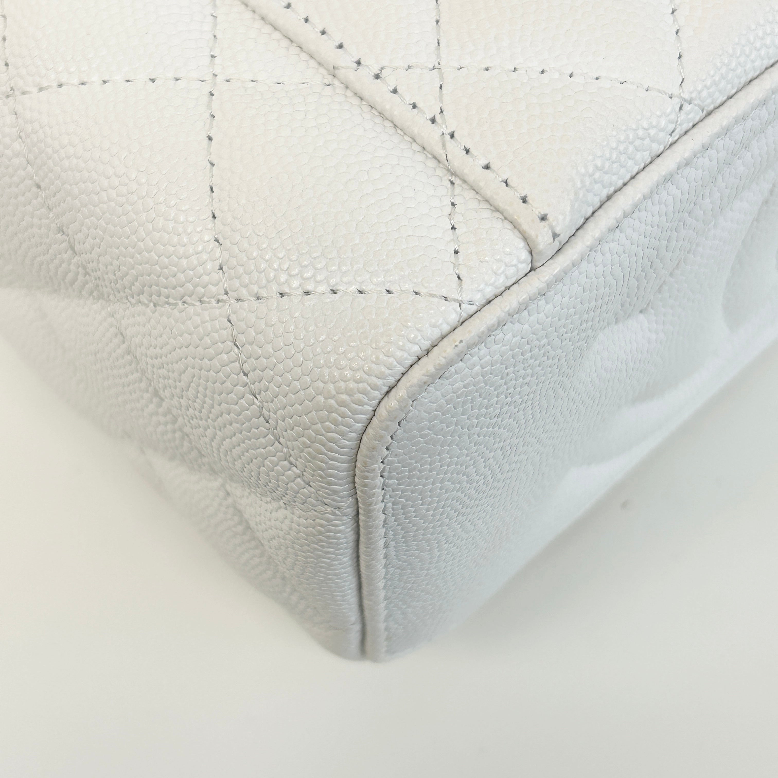 White Quilted Caviar Leather Small Vanity Case with Chain Bag w/GHW