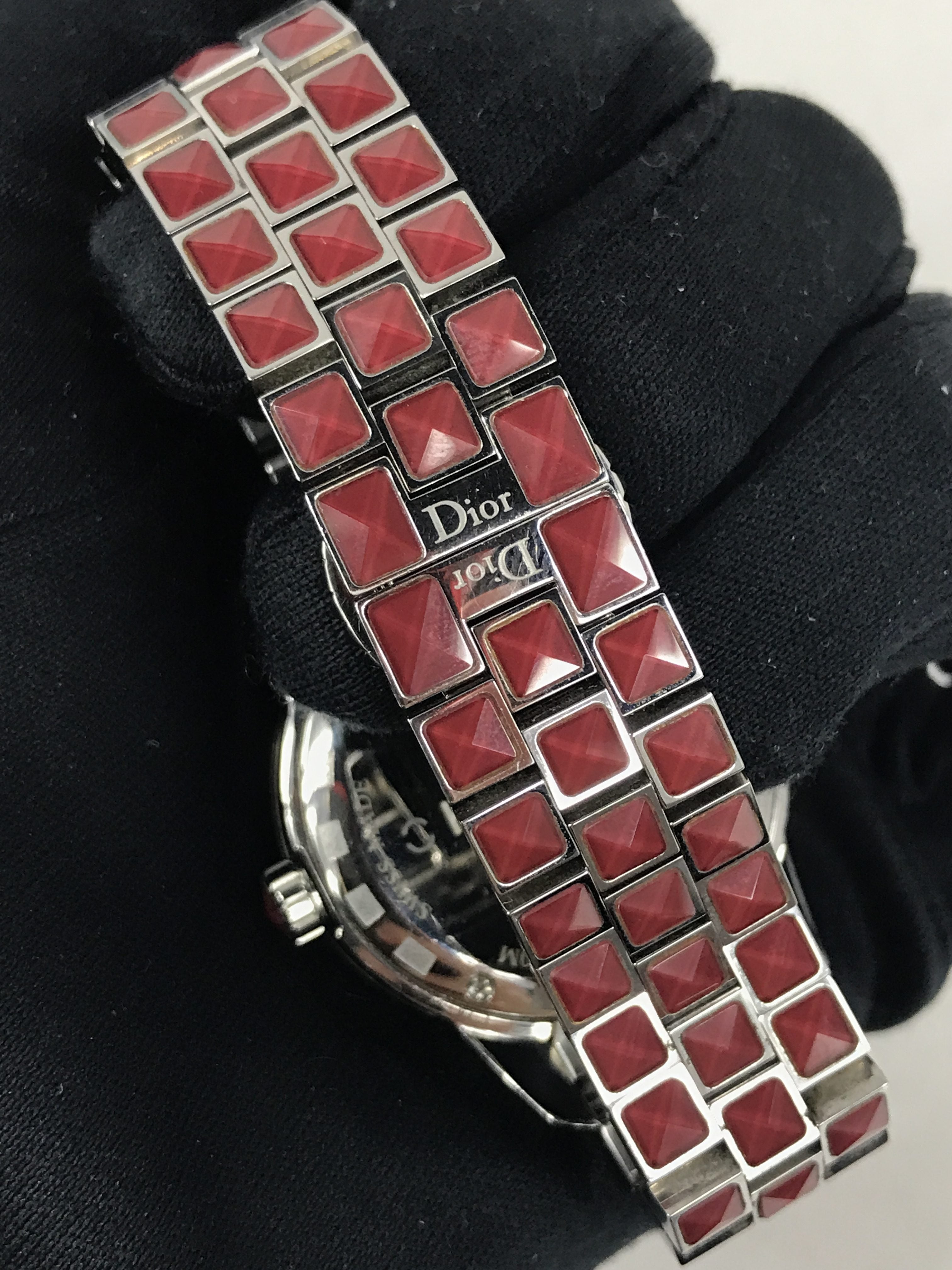 Red Enamel/Diamond and Blue Sapphire Crystal/ Stainless Steel Watch w/66 diamond