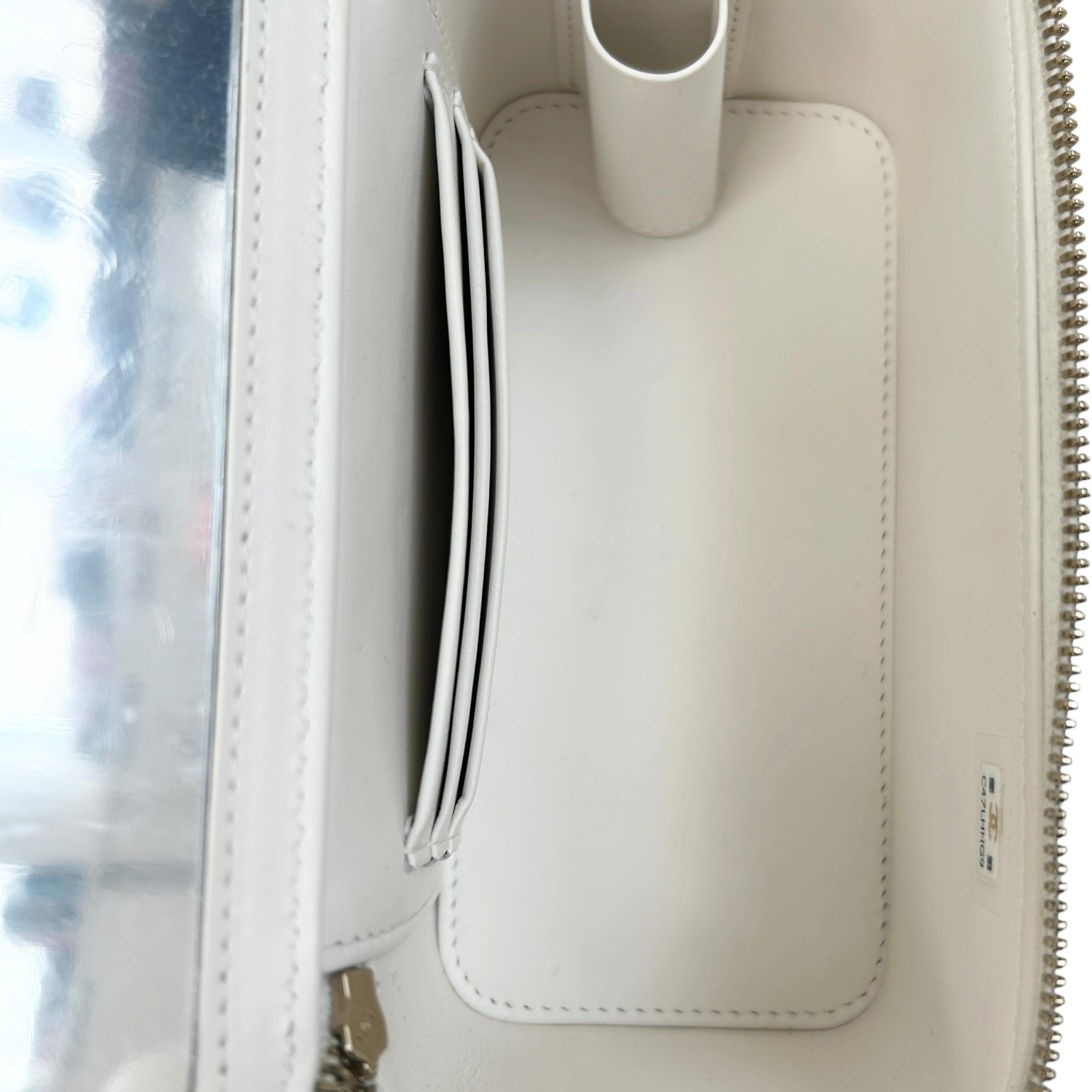 White Quilted Caviar Leather Small Vanity Case with Chain Bag w/GHW